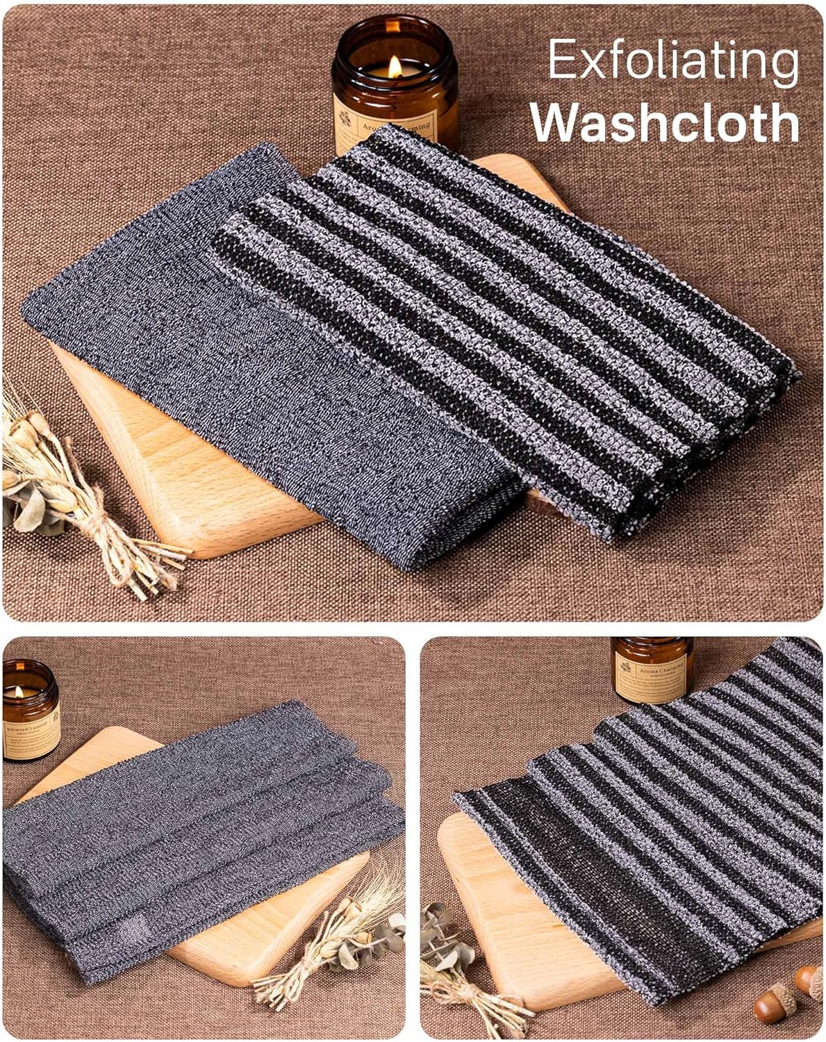 Yiclick Exfoliating Washcloth Towel, Back Scrubber for Shower for Women, Exfoliating Body Scrubber, Loofah Sponge Wash Cloth, Korean Japanese Exfoliating Shower Towel, Exfoliator Washer for Bath