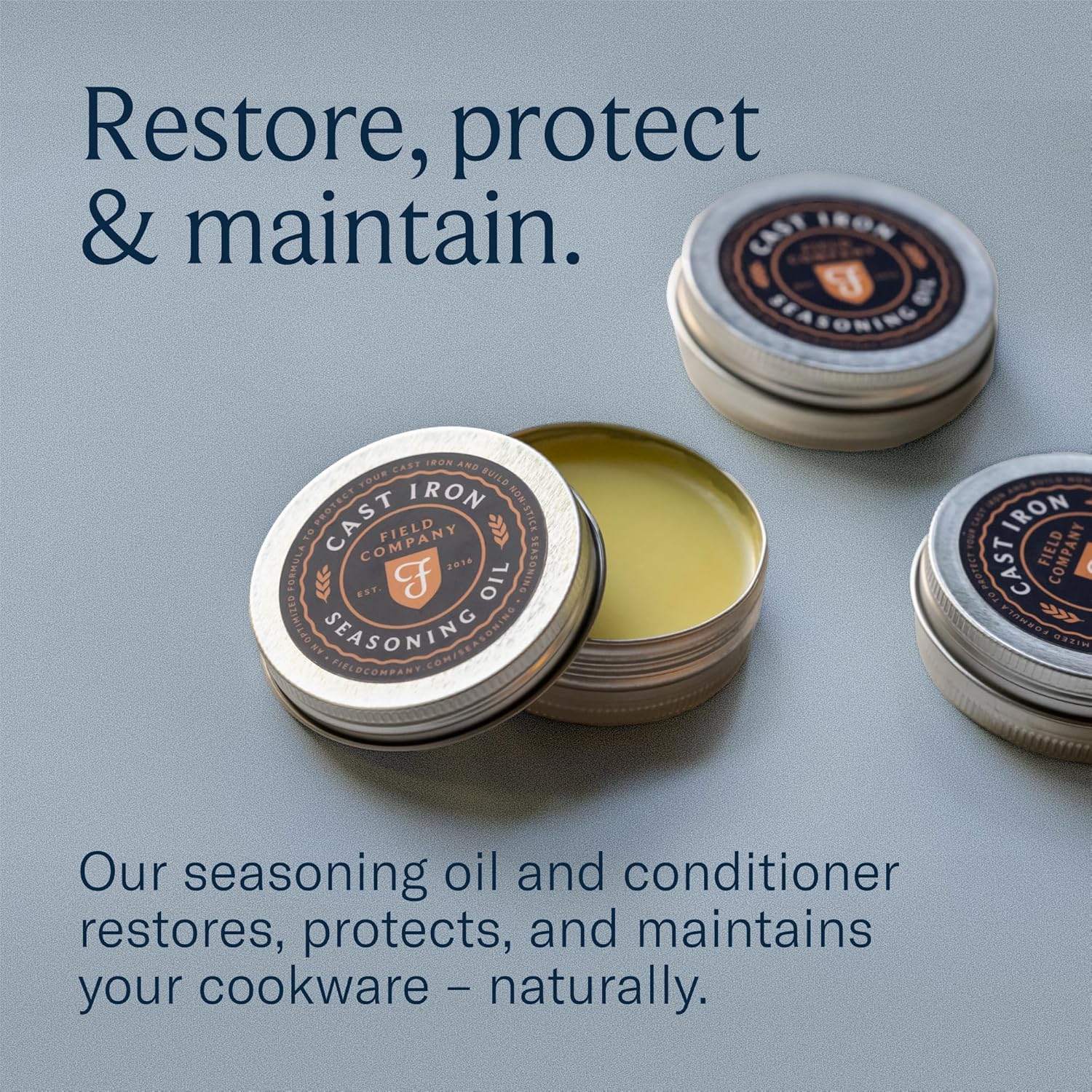 Cast Iron Seasoning Oil – Organic Grapeseed, Sunflower & Beeswax Blend for Conditioning & Restoring Cookware by Field Company