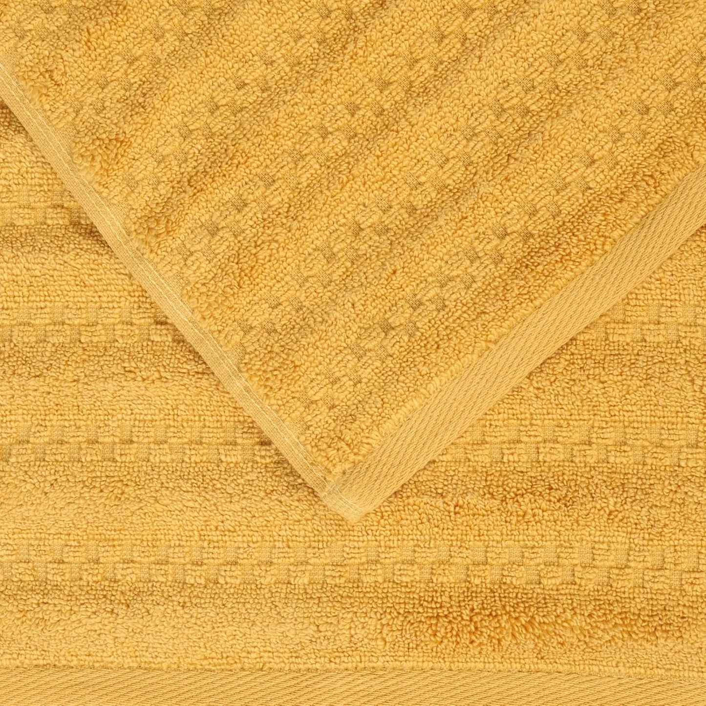 Superior Zuma Zero Twist Cotton Medium Weight Towels, for Guest Bath, Bathroom, Shower, Spa, Plush Towels, Bath Essentials, Waffle Textured Stripes, 3 Piece Assorted Towel Set, Gold
