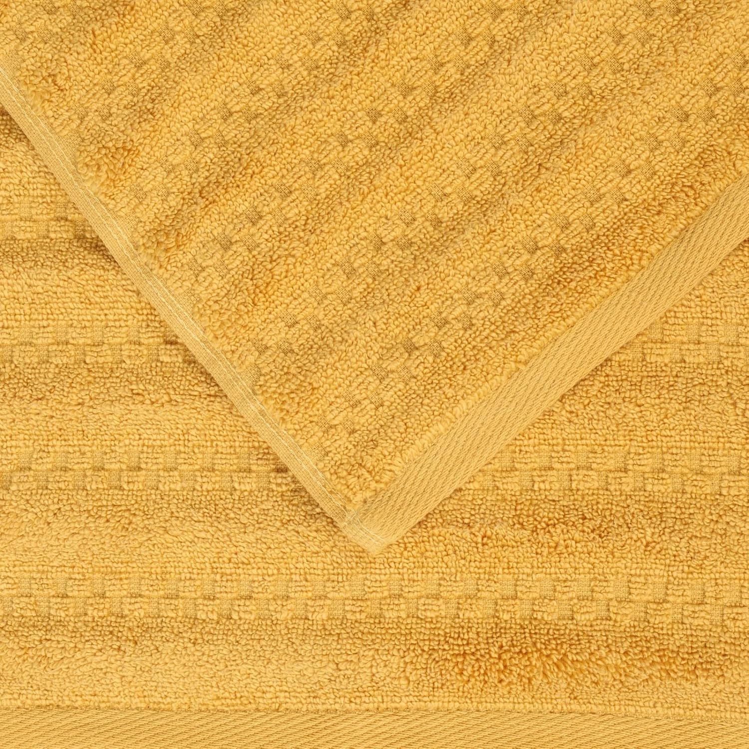Superior Zuma Zero Twist Cotton Medium Weight Towels, for Guest Bath, Bathroom, Shower, Spa, Plush Towels, Bath Essentials, Waffle Textured Stripes, 3 Piece Assorted Towel Set, Gold