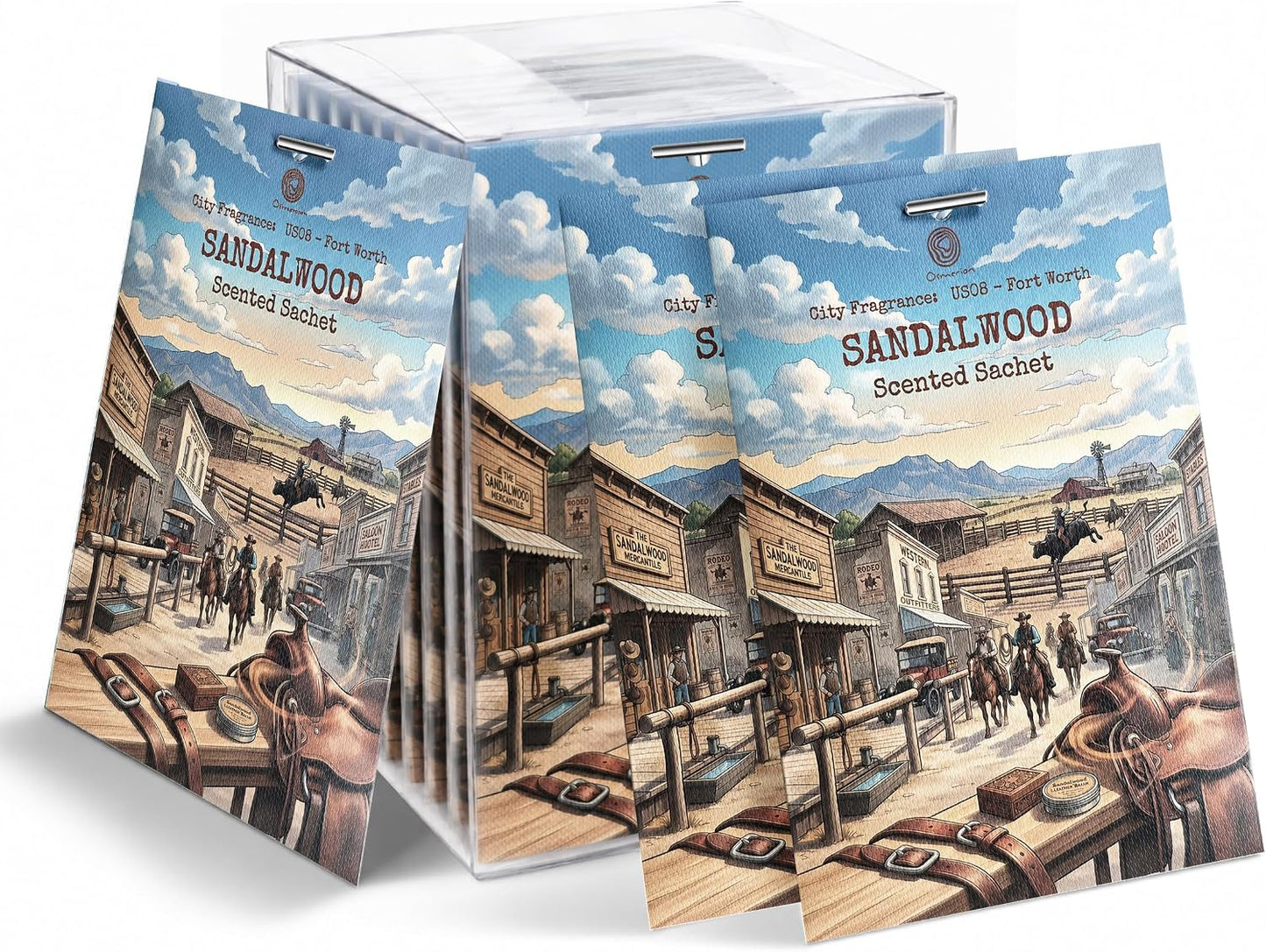 US08-Fort Worth Sandalwood Sachets for Drawers, Closets & Cars, 12 Pack | Car Air Freshener sachets with Fort Worth Sandalwood scent. Freshens closets, drawers, cars and small spaces.