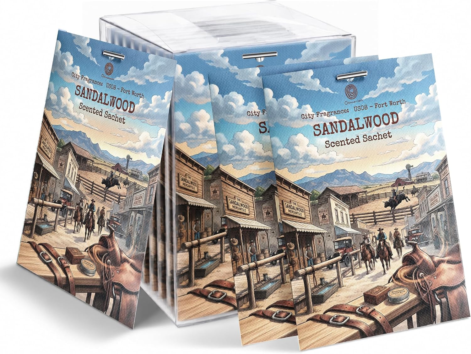 US08-Fort Worth Sandalwood Sachets for Drawers, Closets & Cars, 12 Pack | Car Air Freshener sachets with Fort Worth Sandalwood scent. Freshens closets, drawers, cars and small spaces.