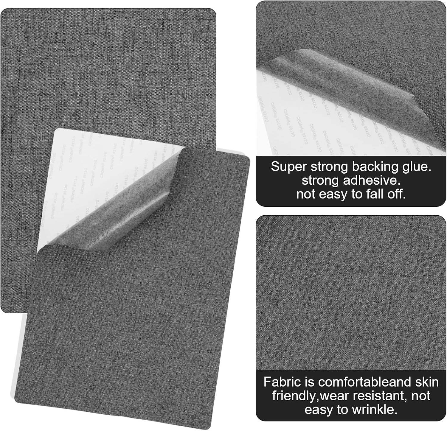 2Pcs Self-Adhesive Linen Fabric Patches, 11x8 Inch Fabric Repair Patch for Couch Sofa Car Seat Furniture Tote Bag, Linen Repair Adhesive Patch Dark Grey