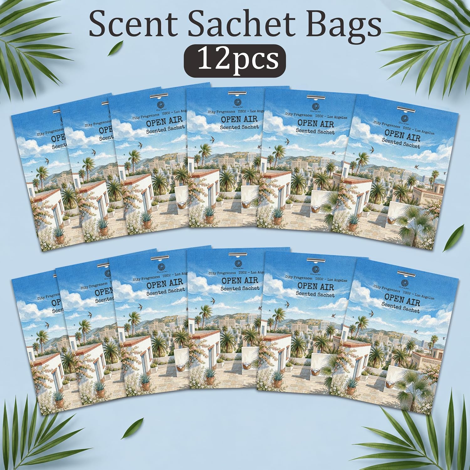 US02-Los Angeles Open Air Scented Sachets for Closets, Drawers & Cars, 12 Pack