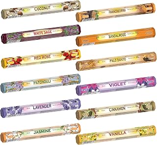 Tulasi Incense Sticks Pack of 12 Natural Scent (240 Sticks) Variety Fragrance of Coconut, White Sage, Red Rose, Palo Santo Lavender & Cinnamon etc, Ideal for Meditation & Positive Vibes