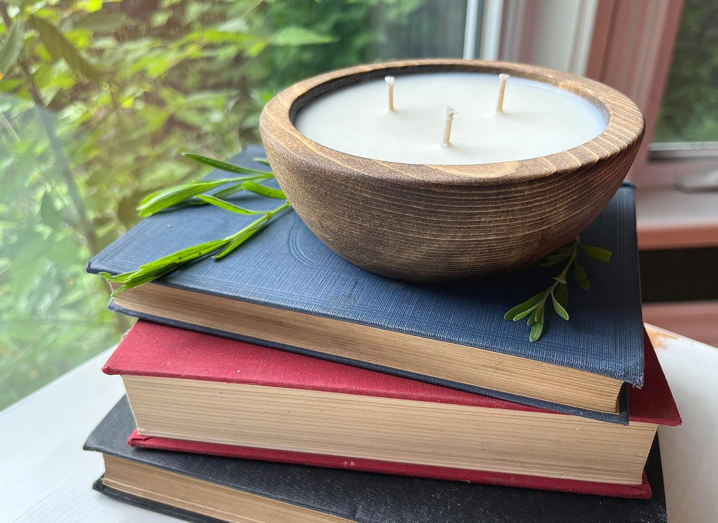 Bonneville Handmade Candles / 5 1/4" x 2" Hand Poured Wood Bowl Candle, 3 Wick/Dough Bowl Candle/Up to 25 Hour Burn Time / 100% Soy Wax/Scented Candle/Rustic/Holiday (Warm Vanilla)