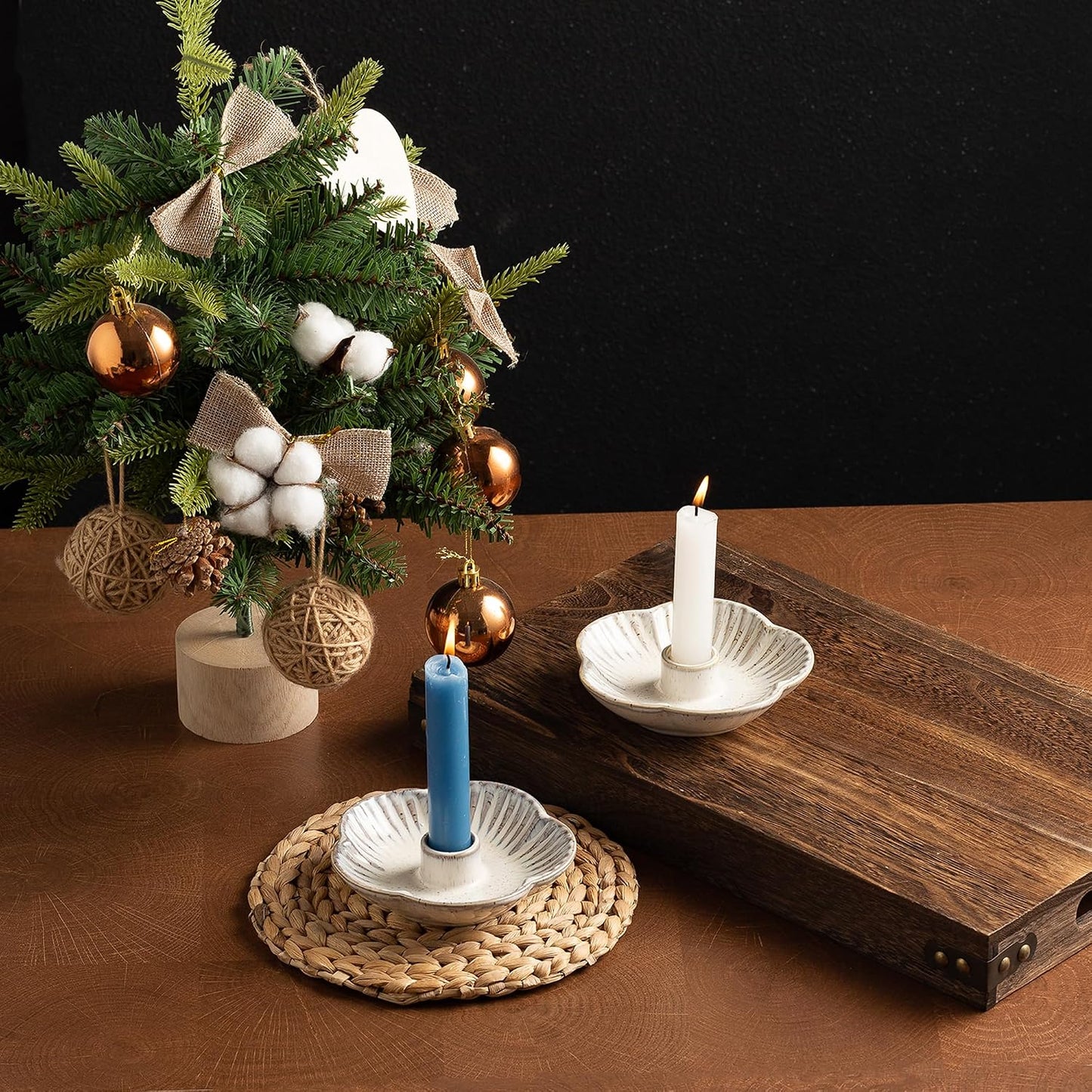Mecaikru Ceramic Candle Holders Taper Candlestick Holder Flower Plate Tray for Candles, Incense, Santo Palo, Christmas Wedding Anniversary Party Home Decor (impure White)