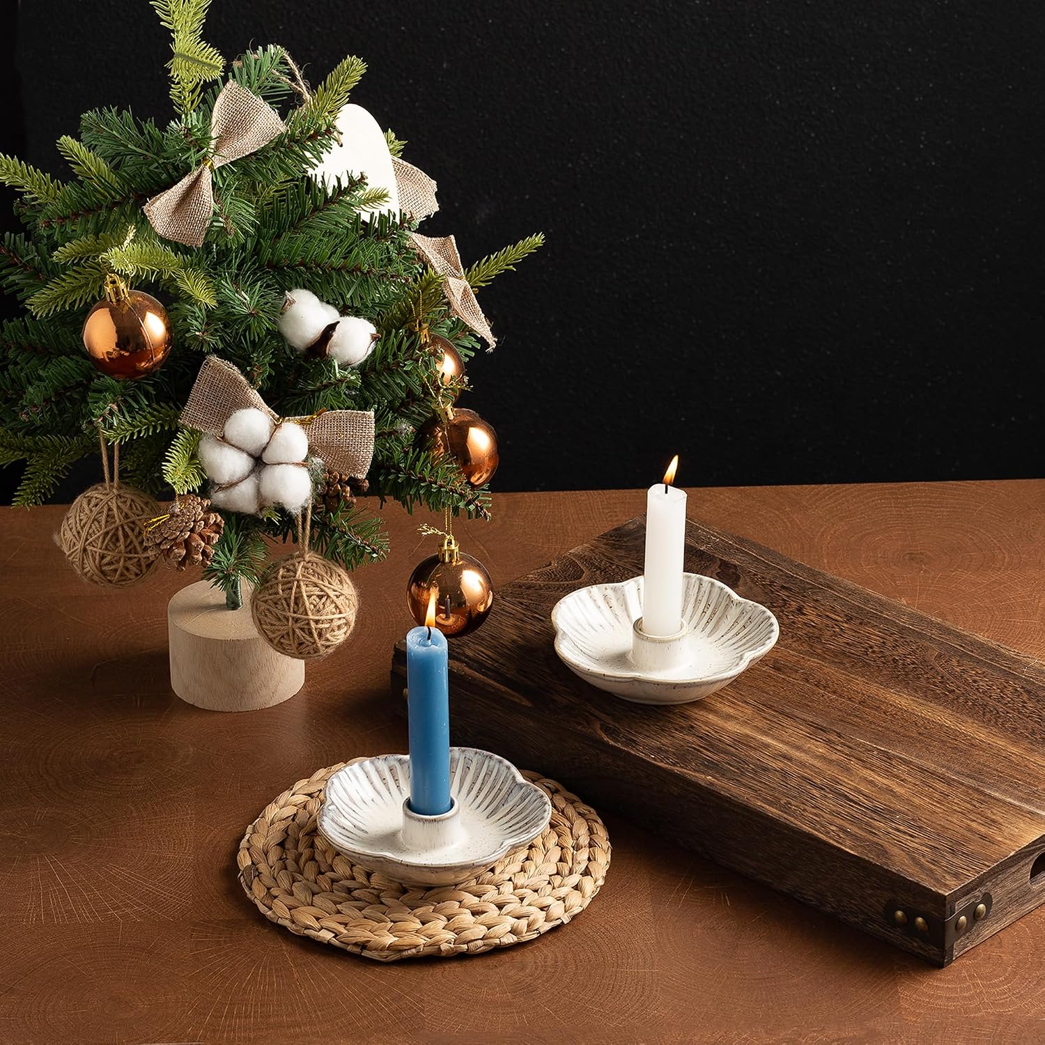 Mecaikru Ceramic Candle Holders Taper Candlestick Holder Flower Plate Tray for Candles, Incense, Santo Palo, Christmas Wedding Anniversary Party Home Decor (impure White)