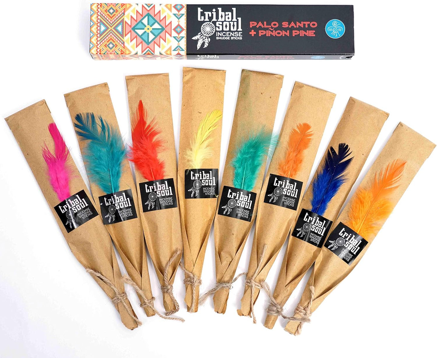 Tribal Soul INTB(8) Incense Smudge Sticks, Assorted Gift Set Includes 8 Fragrances (15g, Each), Exotic Mango Wood Hand Carved Feather Incense Burner Included