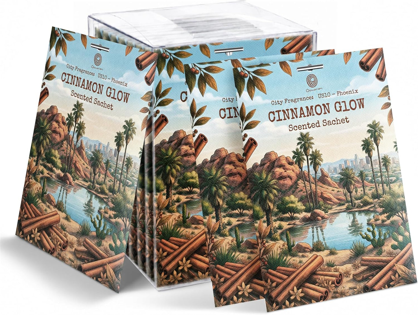 US10-Phoenix Cinnamon Glow Sachets for Drawers, Closets & Cars, 12 Pack | Car Air Freshener sachets with Phoenix Cinnamon Glow scent. Freshens closets, drawers, cars and small spaces.