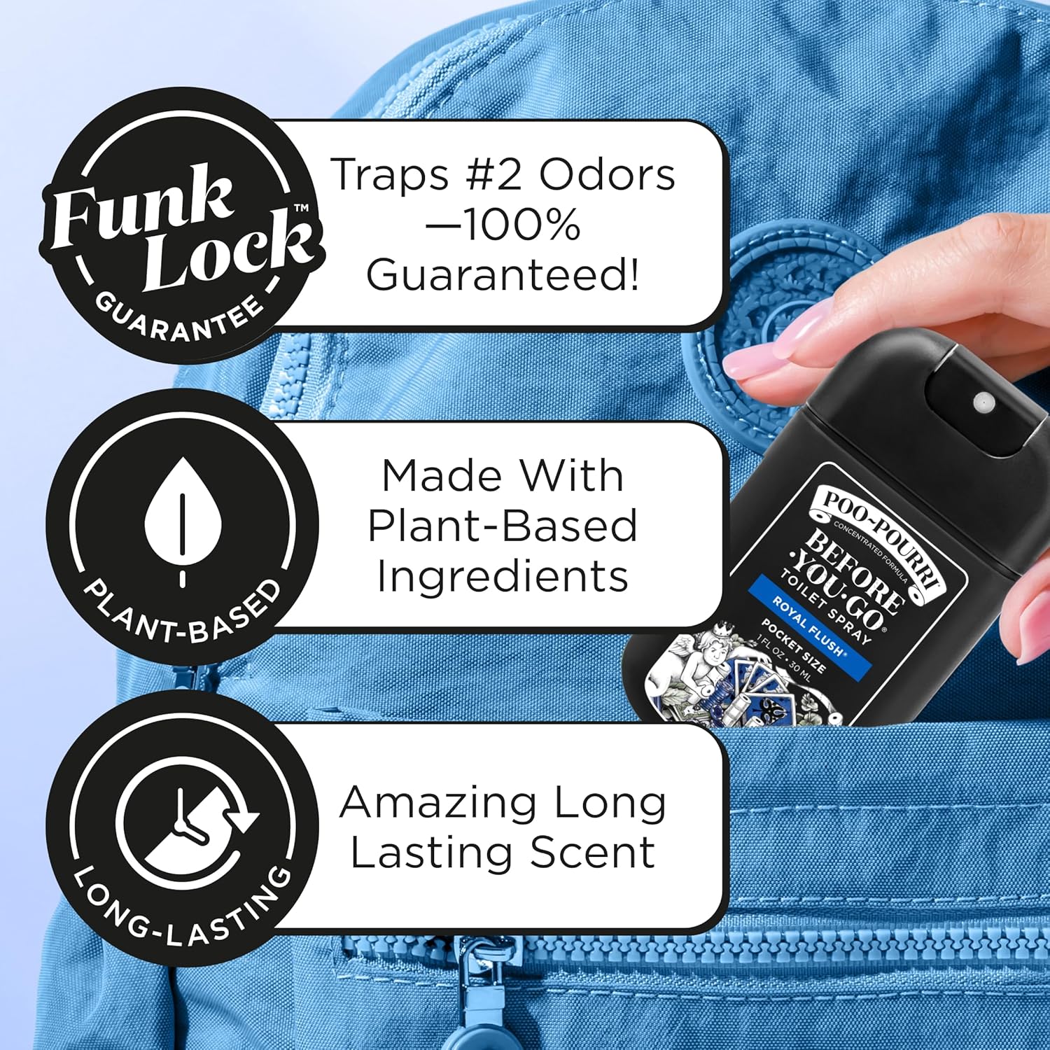 Poo-Pourri Before-You-Go Pocket Toilet Spray, Travel Essentials, Royal Flush, 1 Fl Oz, Up to 50 Uses, On-The-Go Bathroom Odor Deodorizer with Essential Oils, TSA Approved Size, Eucalyptus & Spearmint