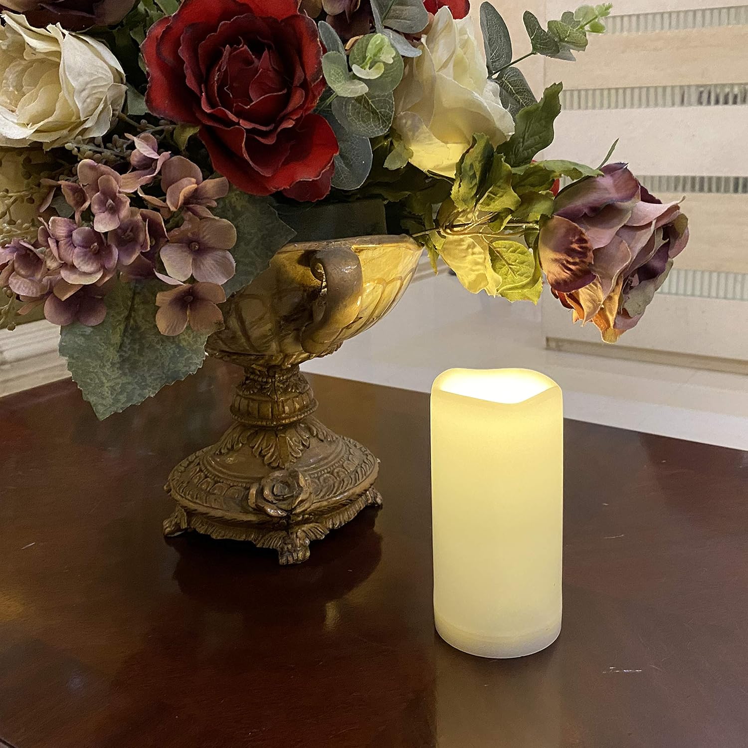 2 Pack Outdoor Flameless Pillar Candles with Remote and Timer Waterproof Battery Operated Electric LED Candle Set for Gift Home Décor Party Wedding Supplies Garden Christmas Decoration, 3” x 6”