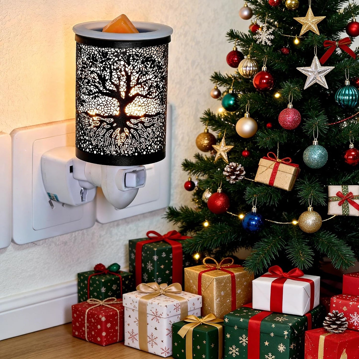 ASAWASA Metal Plug-in Wax Warmer with 1 pics Silicone Liner, Electric Wax Burner Melter Fragrance Warmer Night lamp,for Home Bedroom Kitchen Garage Gifts Décor Aromatherapy Spa (Banyan)