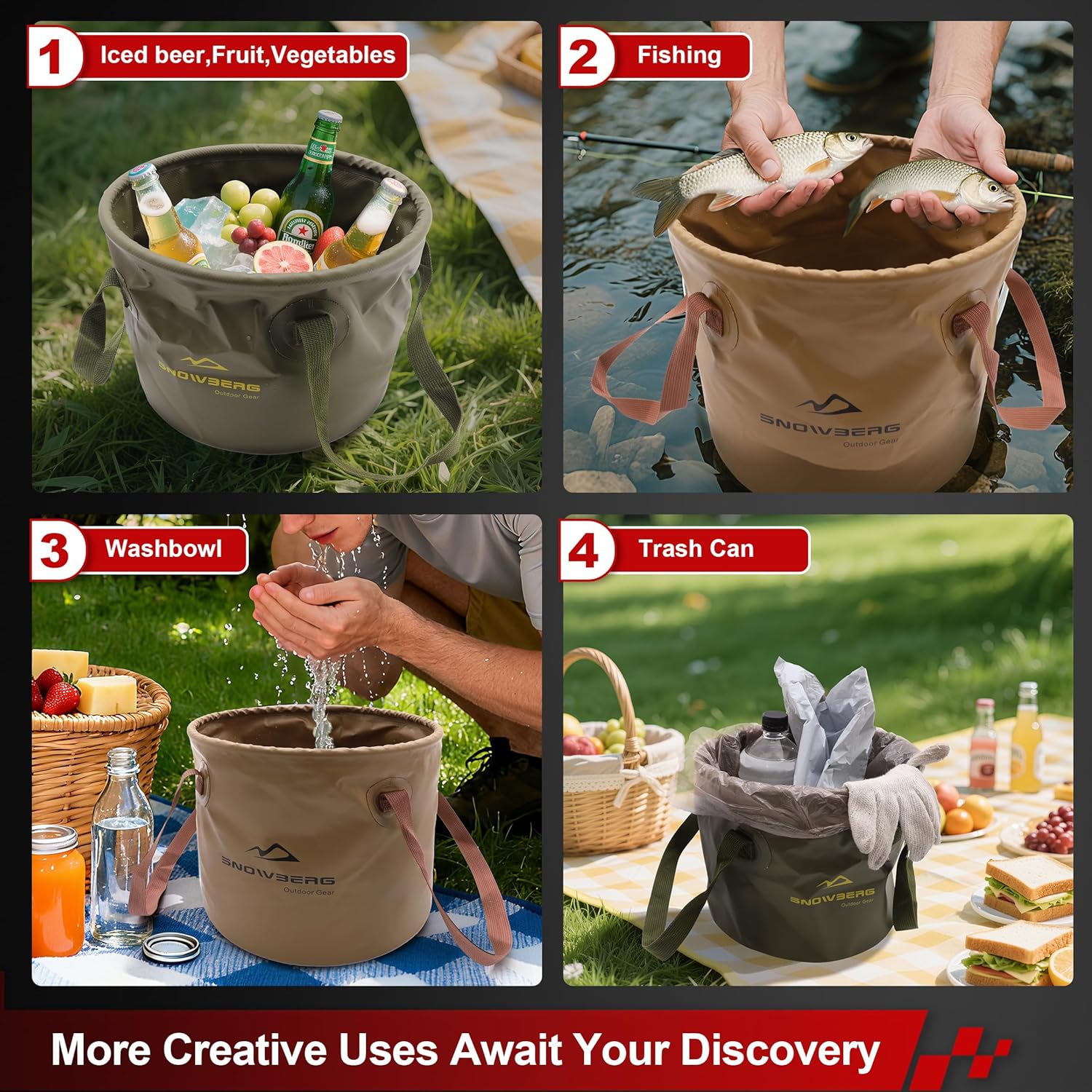 Multifunctional Collapsible Bucket,Portable Bin,Car Wash Bucket,Lightweight Foldable Bucket with Handles for Camping,Dish Washing,Laundry,Soaking Feet,Fishing,Hiking