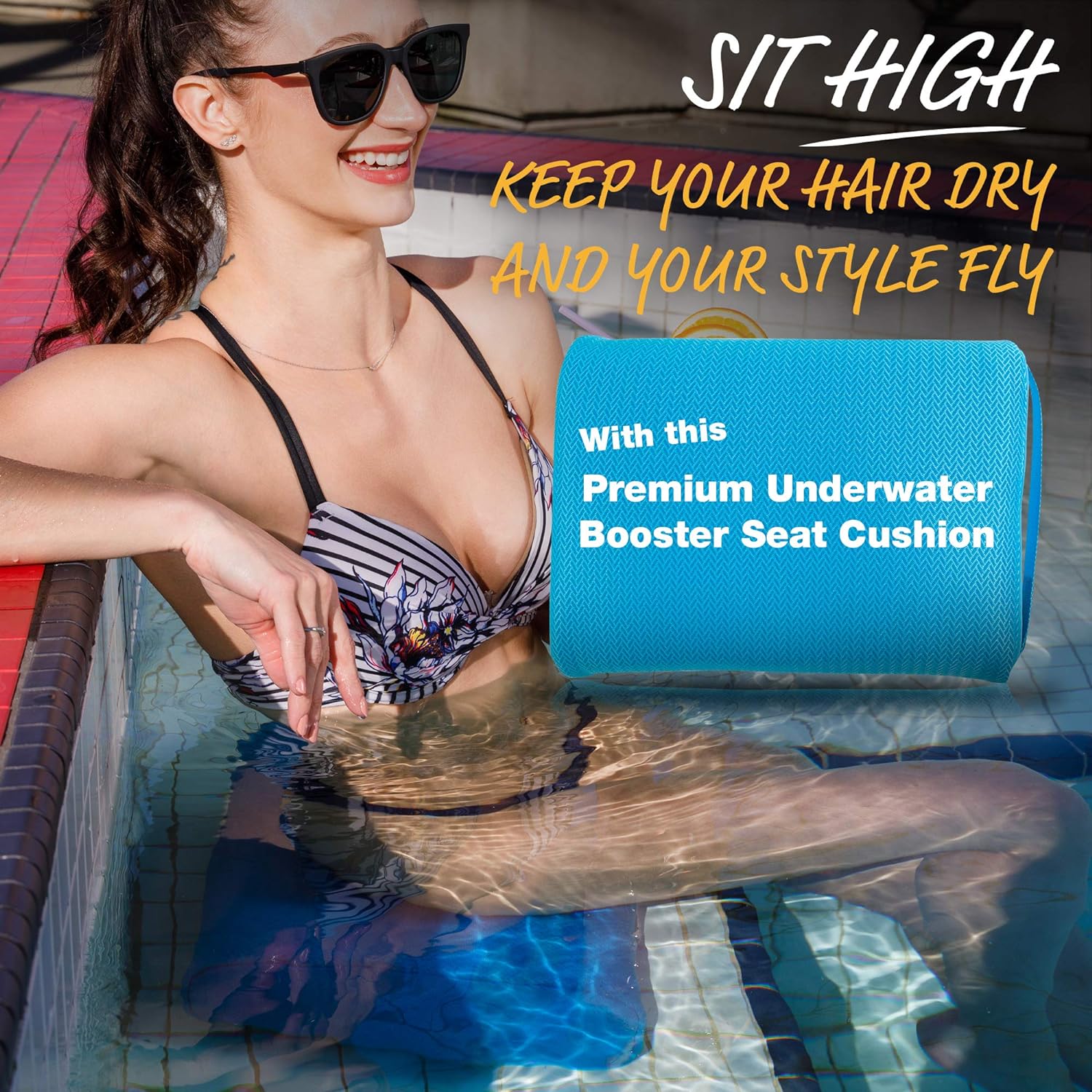 Star Splash Hot Tub Booster Seat, 15 x 12 x 5 Inches - Bath Cushion with Non-Slip Micro Dot Bottom and 6 Weight Sections - Quick Dry Inflatable Hot Tub Accessories for Adults and Kids