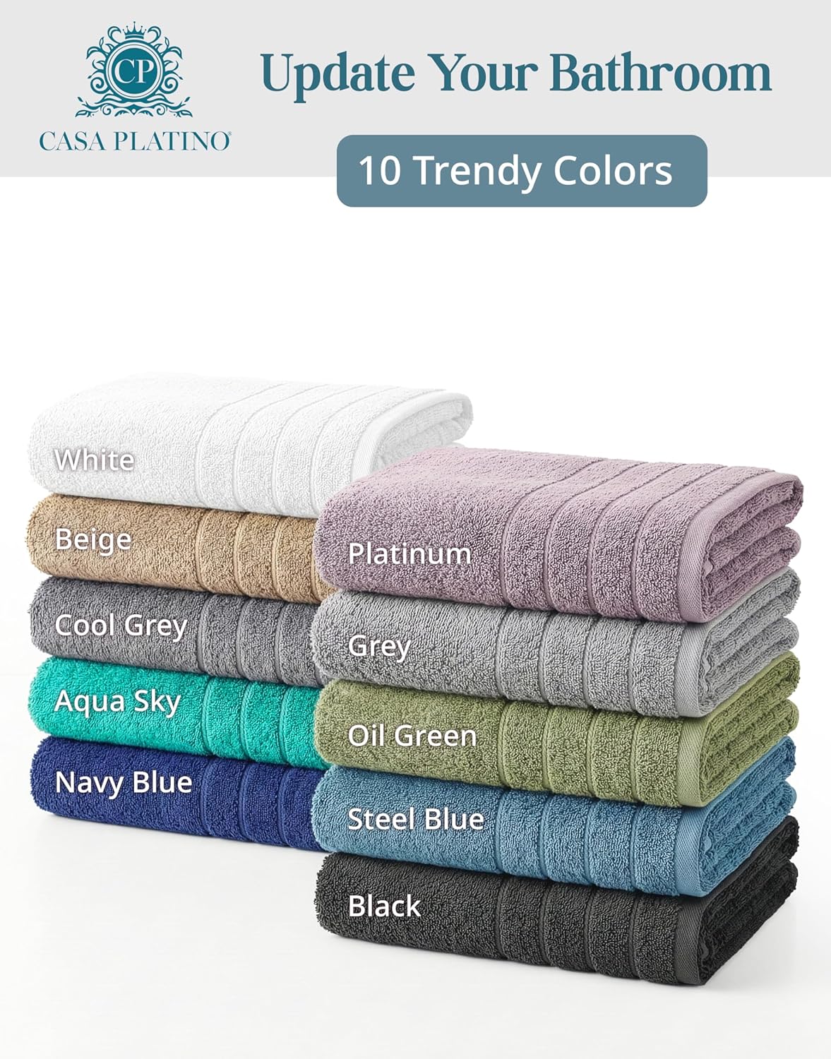 24-Piece Premium Towel Sets for Bathroom - 100% Cotton Bath Towels, 2 Bath Sheet, 2 Gym Towels, 2 Bath, 4 Fingertip, 6 Hand, 8 Washcloth, Hotel & Spa-Quality Design, Soft, Easy to Wash – Cool Grey