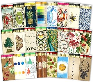 HomArt Matchbox Designs of Your Choice (2 Unique Box Designs with 4" Matches, Striking Stickers by Thankful Greetings) Decorative & Festive for Home Decor, Gifts, Accessories | Long Safety Matches