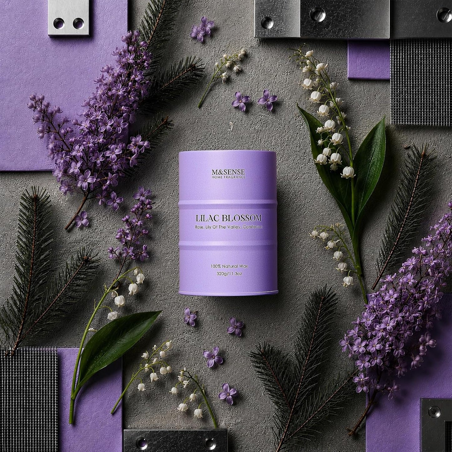 M&SENSE Lilac Blossom Soy Candles for Home Scented, 11.3oz 70 Hour Long Burning Aromatherapy Candle for Stress Relief Meditation Yoga Relaxing SPA, Housewarming Gifts for Women