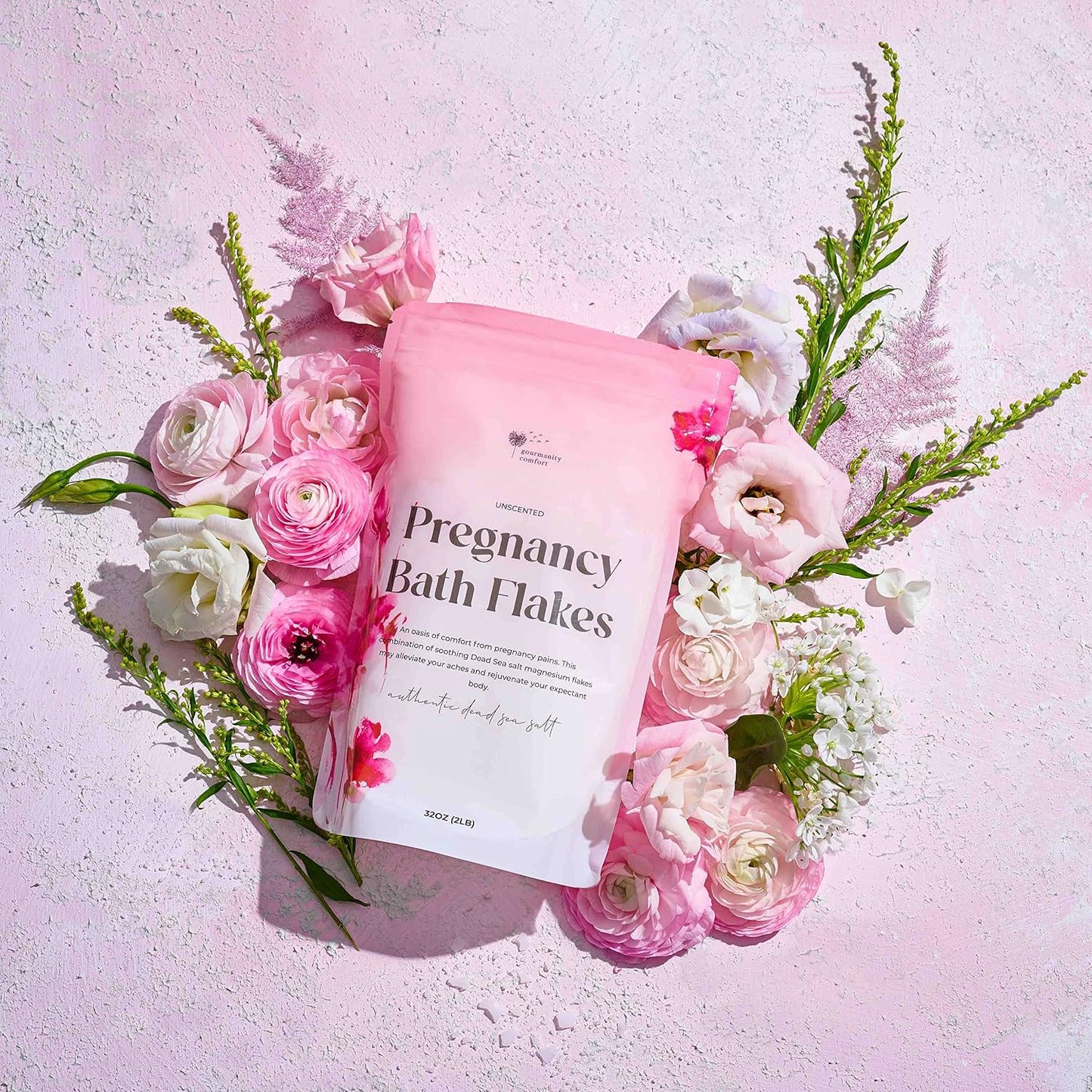 Gourmanity Comfort Unscented Magnesium Flakes for Bath, Relief for Pregnant Women Aches, Helps Improve Sleep Quality & Blood Circulation, Natural Ingredients, Harvested from Dead Sea, 32oz