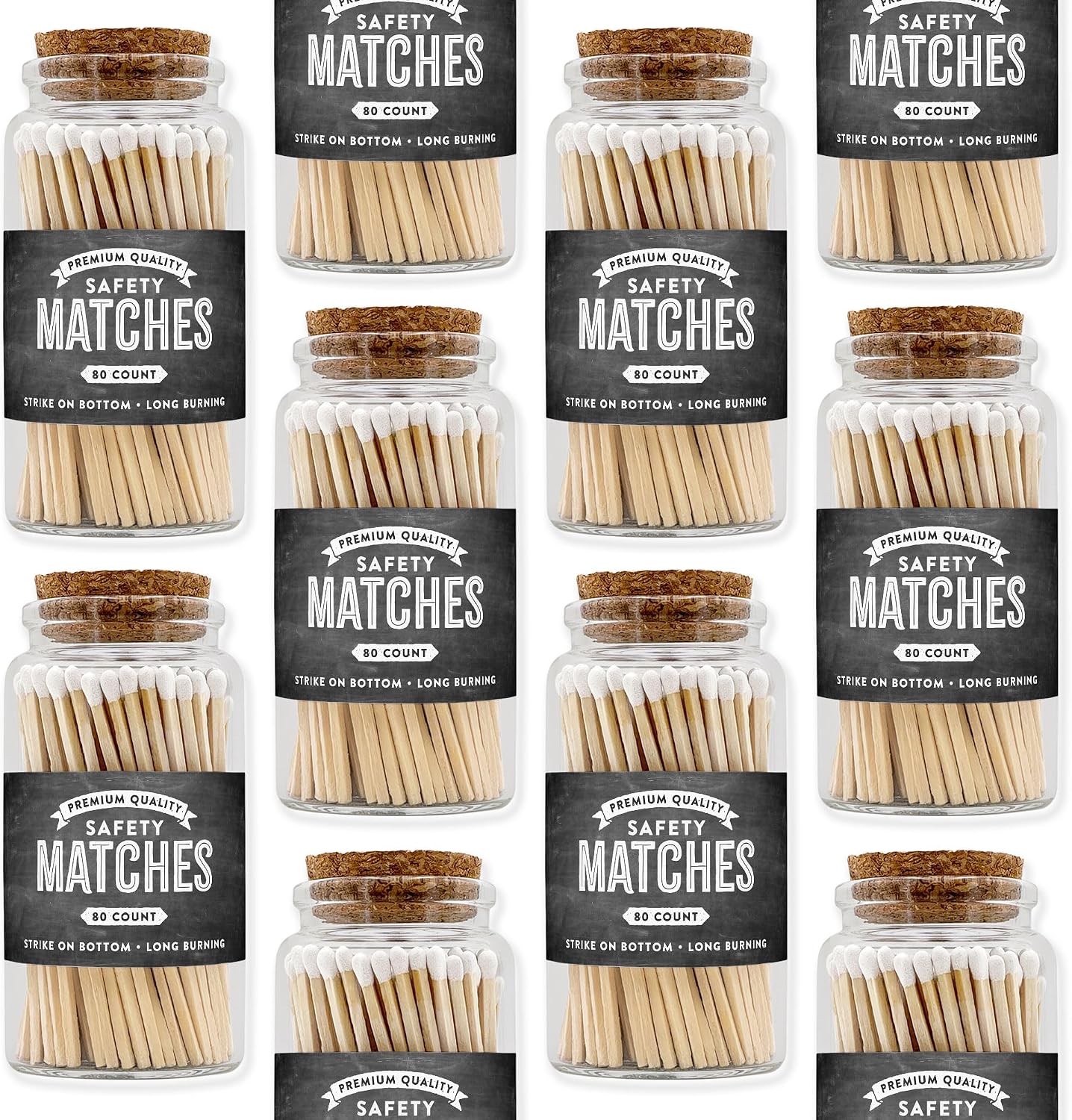 Chalkboard Wooden Matches in a Jar with Striker | Decorative Matches for Candles | Long Matches for Candles in Apothecary Glass Jar | Approx. 80 Safety Matches for Home Decor & Bathroom