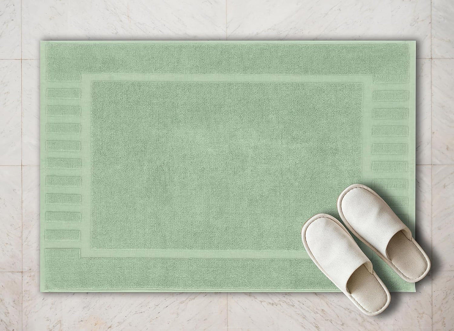 White Classic Luxury Bath Mat Floor Towel Set - Absorbent Cotton Hotel Spa Shower/Bathtub Mats [Not a Bathroom Rug] 22"x34" | 2 Pack | Mint Green