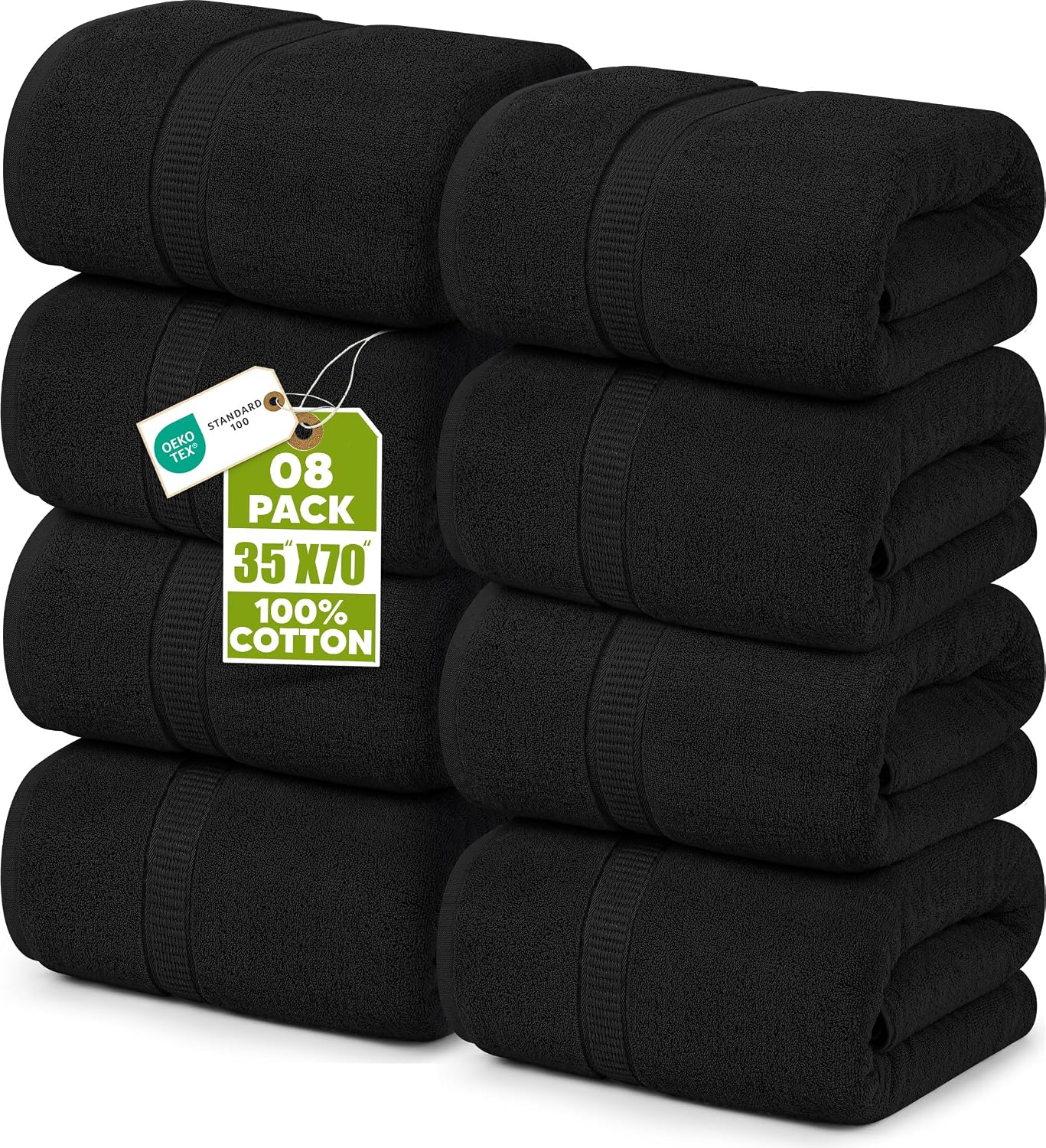 Utopia Towels - Luxurious Jumbo Bath Sheet 8 Piece - 600 GSM (35X70 Inches) 100% Ring Spun Cotton - Highly Absorbent and Quick Dry Extra Large Bath Towel - Super Soft Hotel Quality Towel (Black)