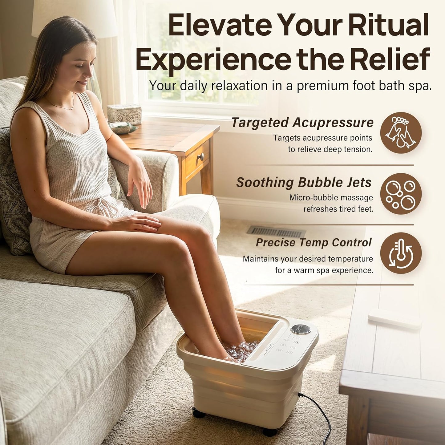 Collapsible Foot Spa Bath Massager with Heat&Bubbles,Remote Control Foot Bath with Detachable Rollers,Precise Temp Control,Hidden Handle,Foldable Foot Soaking Tub for Home Pedicure&Stress Relief