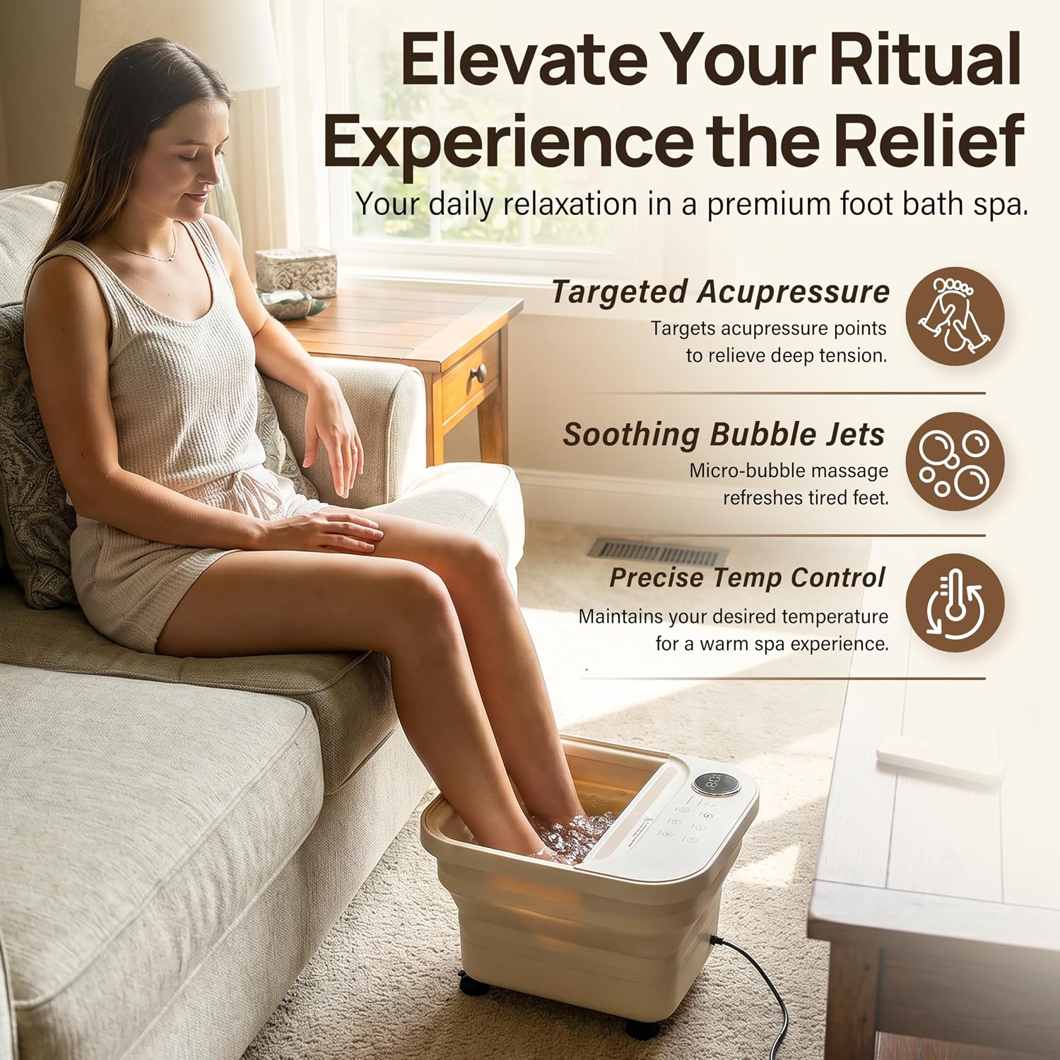 Collapsible Foot Spa Bath Massager with Heat&Bubbles,Remote Control Foot Bath with Detachable Rollers,Precise Temp Control,Hidden Handle,Foldable Foot Soaking Tub for Home Pedicure&Stress Relief