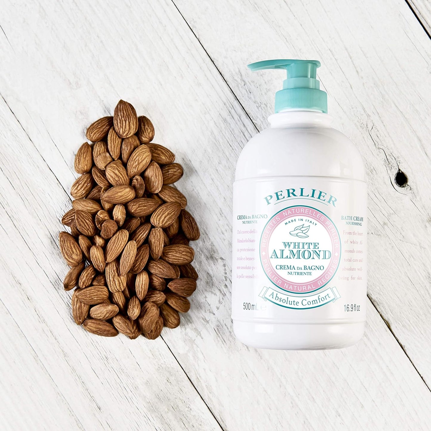 Perlier White Almond Shower & Bath Cream - Nourishing & Soothing Luxury Bath Cream Made with Almond Oil for Deep Moisturization and Hydration (16.9 Fluid Oz.)