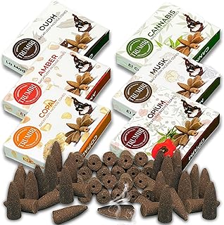 Exotic - Backflow Incense Cones for Waterfall - Scented Inscents-Cones - Copal, Amber, Musk, Oud - Insiensos Aromaticos - 6x10=60 Large Variety Pack