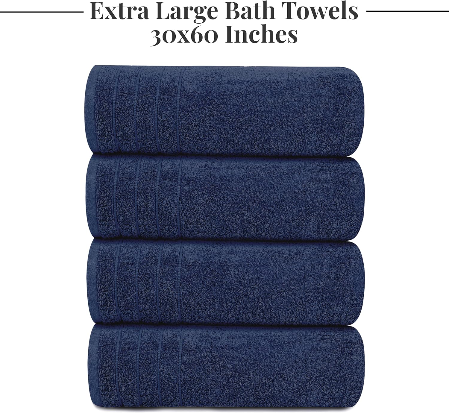 Tens Towels Pack of 4 Extra Large Bath Towels 30 x 60 Inches, 100% Cotton, Larger & Lighter Weight, Quicker to Dry, Super Soft and Absorbent, Perfect for Bathroom, Navy
