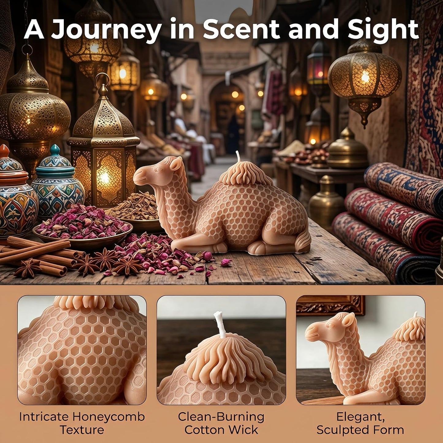 Camel Shaped Scented Candle,Arabian Style Animal Figure Design,Soy Wax Sandalwood Essential Oil Aroma Decorative Candle for Living Room,Religious Gift,Meditation