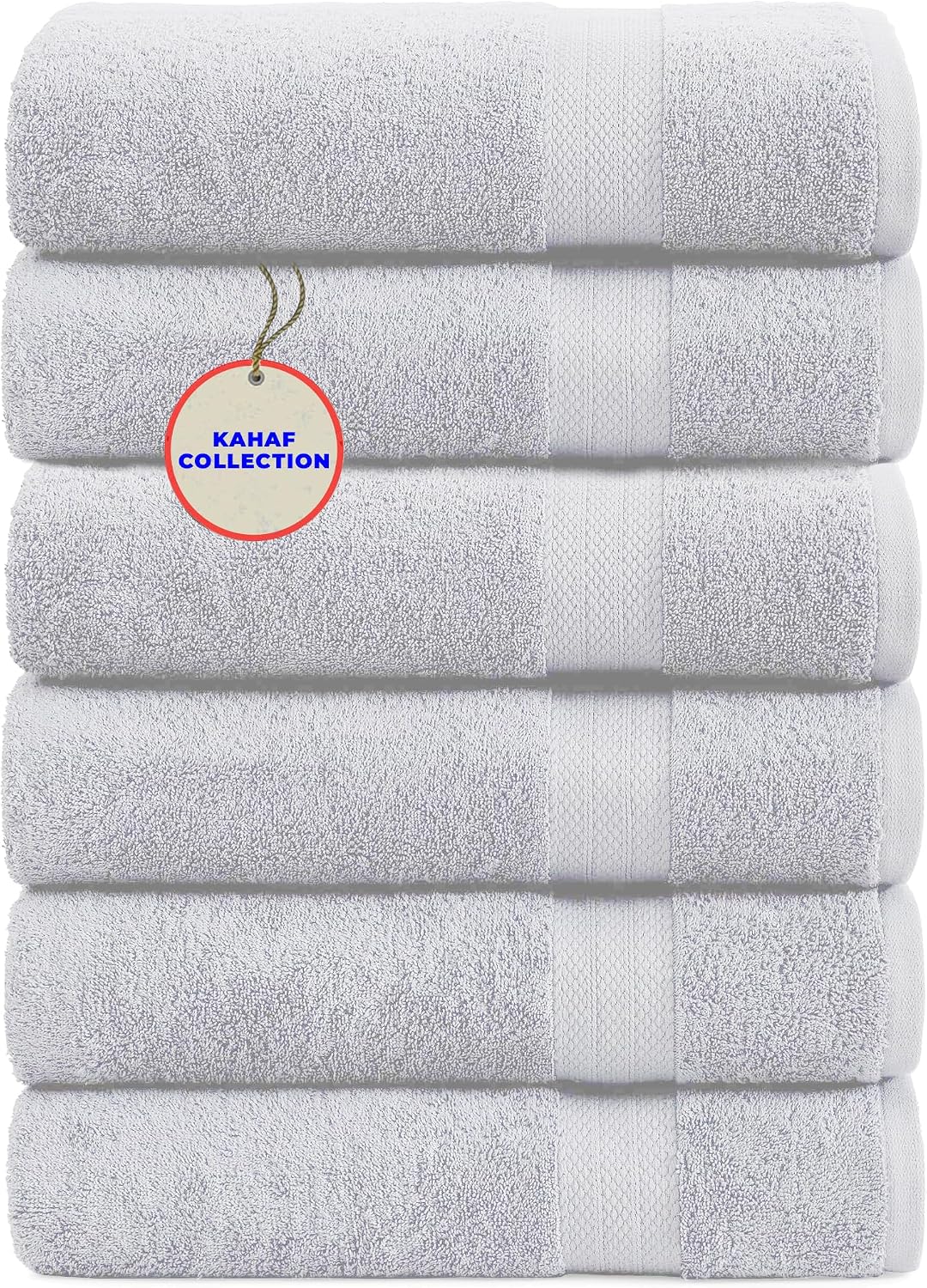 KAHAF COLLECTION 100% Cotton Bath Towel Set, White 24x48 Pack of 6 Towels, Quick Dry, Highly Absorbent, Soft Feel Towel, Gym, Spa, Bathroom, Shower, Pool, Luxury Soft Towels Light-Weight