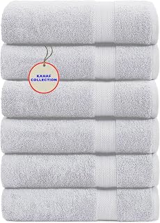 KAHAF COLLECTION 100% Cotton Bath Towel Set, White 24x48 Pack of 6 Towels, Quick Dry, Highly Absorbent, Soft Feel Towel, Gym, Spa, Bathroom, Shower, Pool, Luxury Soft Towels Light-Weight