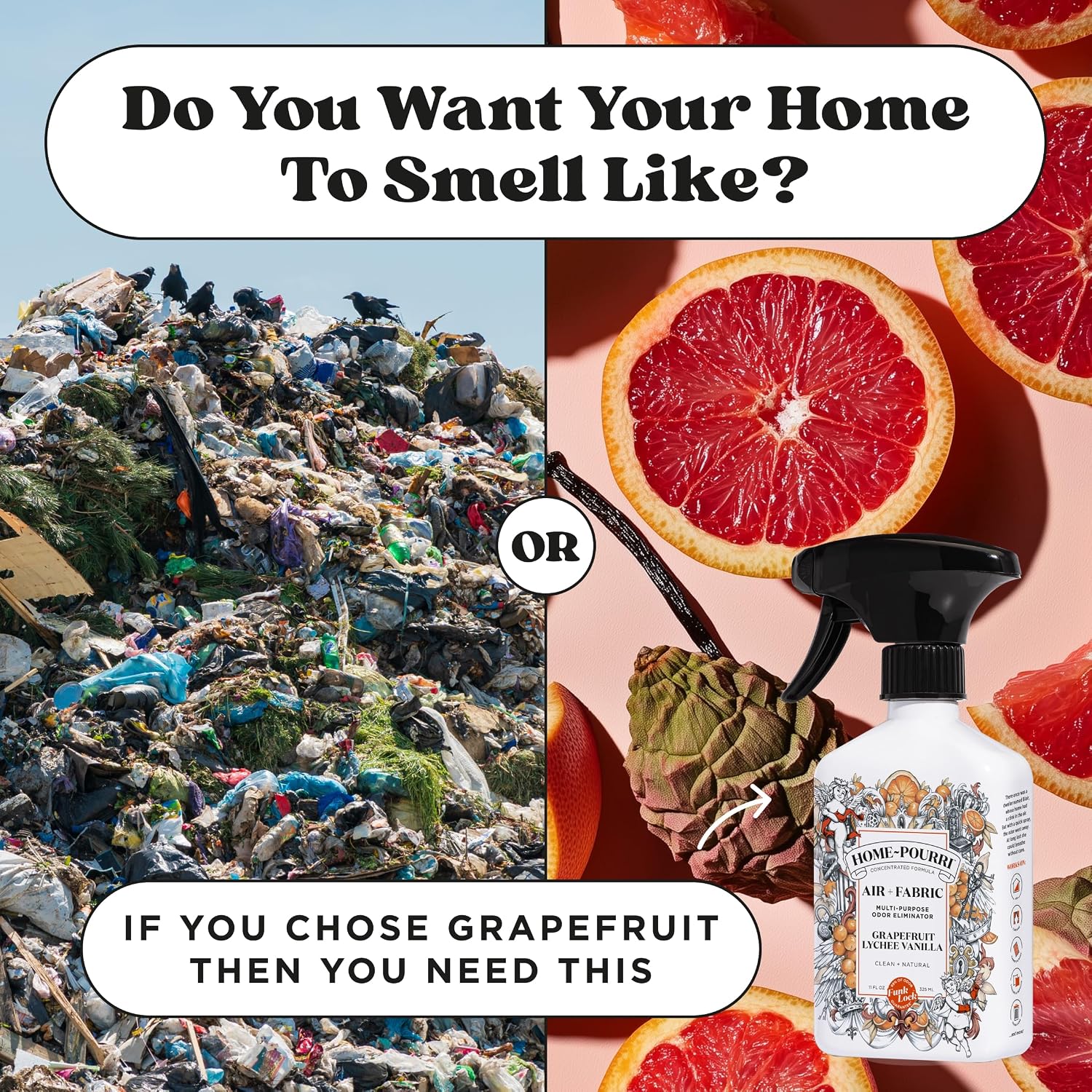Home-Pourri Air + Fabric Multi-Purpose Odor Freshener Spray, Grapefruit Lychee Vanilla, 11 Fl Oz - Vanilla and Grapfruit Lychee