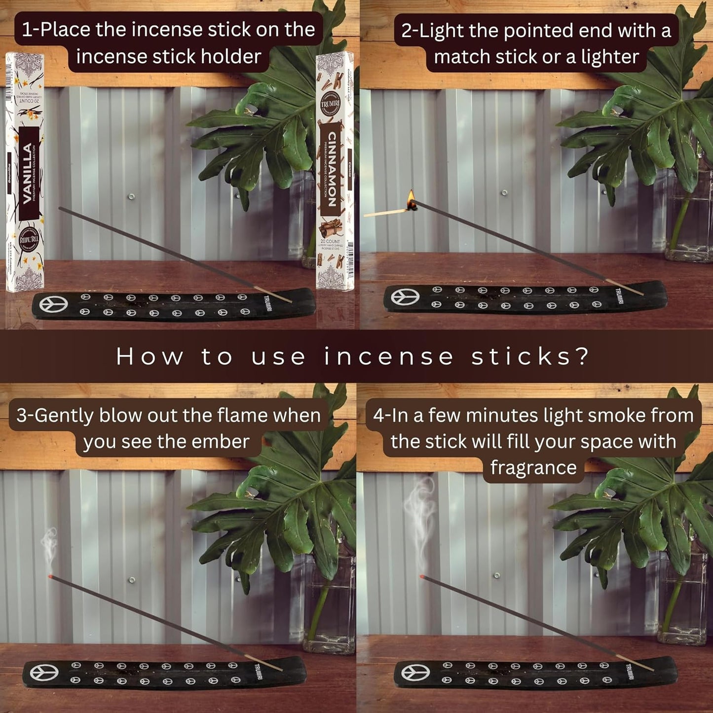 Trumiri Incense Sticks - Combo Pack of 40 Insence-Sticks - 20 Vanilla + 20 Cinnamon - Insenses - Insents - Incents - Inscense - Incence - Incienso - All Natural Incense Sticks