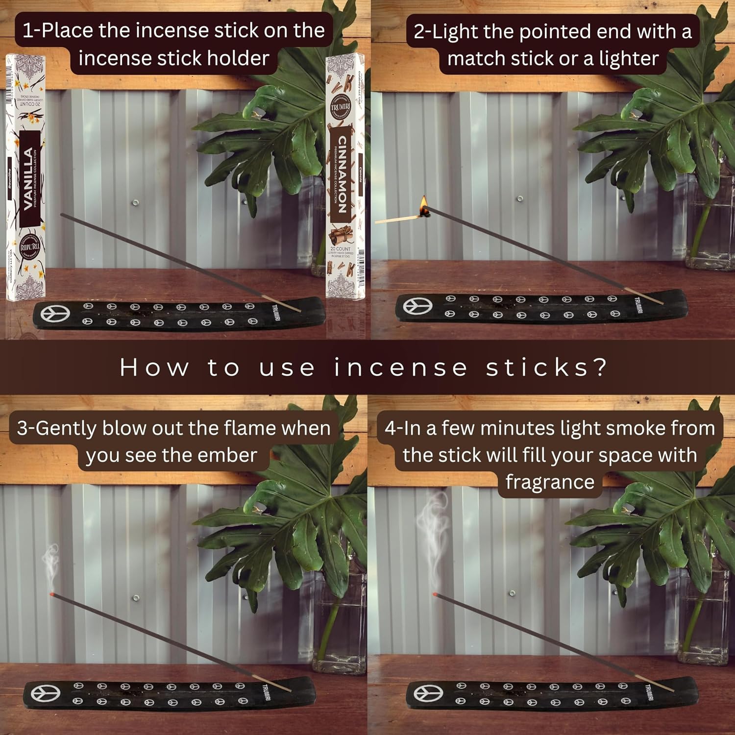 Trumiri Incense Sticks - Combo Pack of 40 Insence-Sticks - 20 Vanilla + 20 Cinnamon - Insenses - Insents - Incents - Inscense - Incence - Incienso - All Natural Incense Sticks