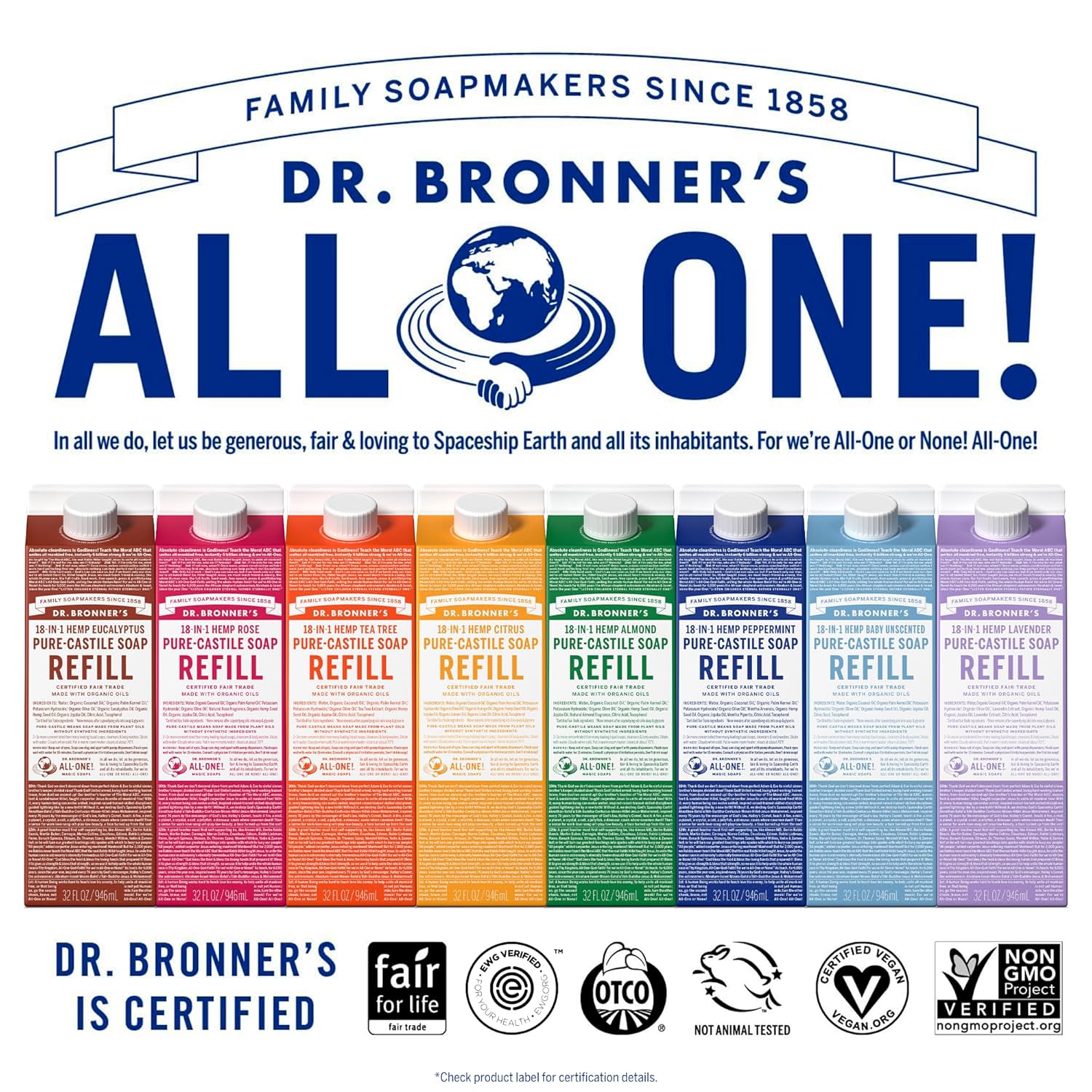 Dr. Bronner's Magic Soap-Pure-Castile Liquid Refill (Lavender, 32 ounce, 2-Pack) - Made with Regenerative Organic Certified Oils, For Body, Hair, Laundry, Pets & Dishes, Concentrated, Vegan, Non-GMO