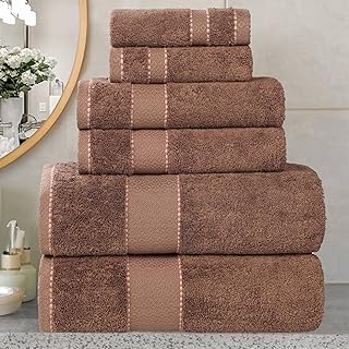 Superior Egypt Produced Giza Cotton 6 Piece Towel Set, Luxury Plush Bathroom Essentials, Quick Dry, Shower, Spa, Soft, Includes 2 Bath, 2 Hand, 2 Washcloth/Face Towels, Niles Collection, Chocolate