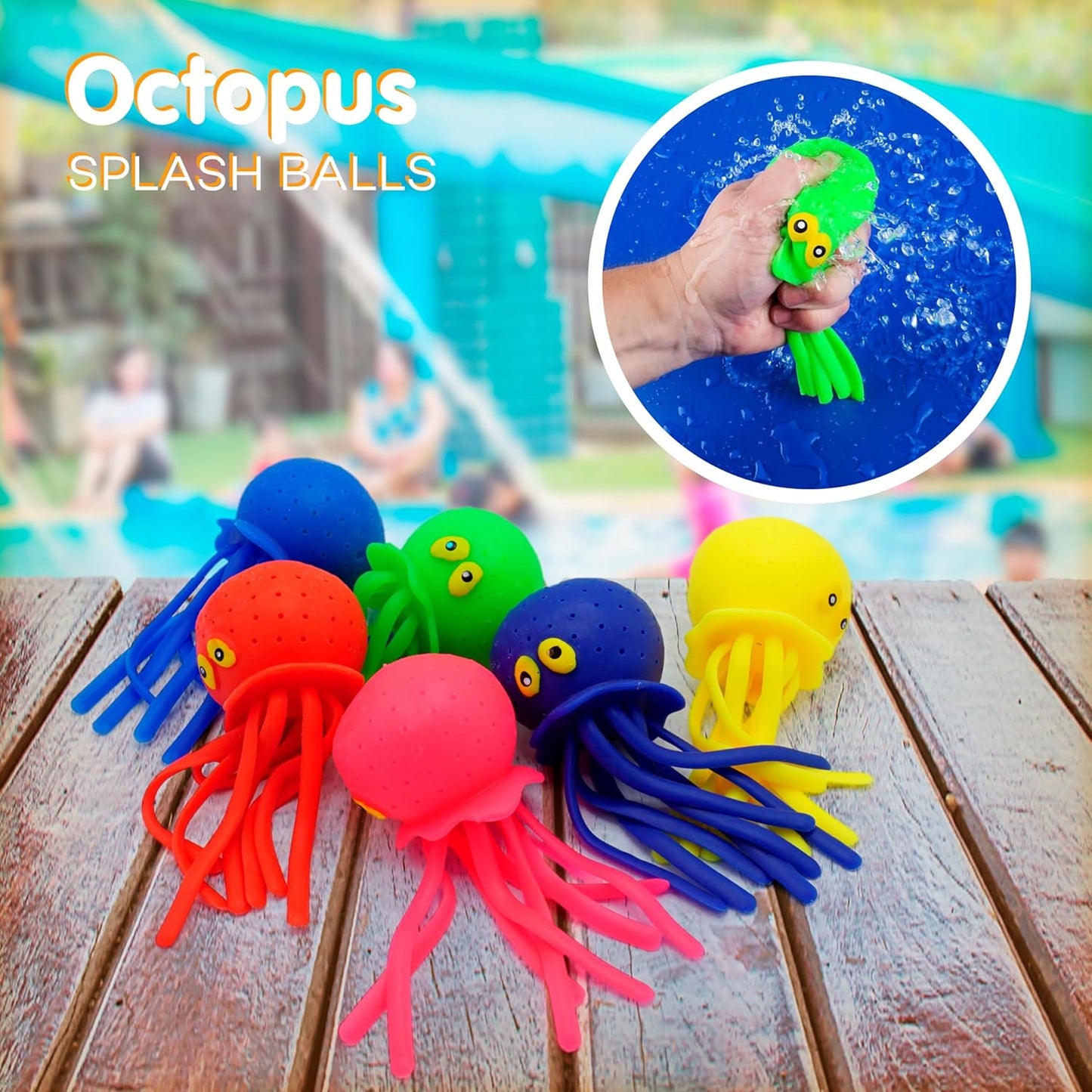 Octopus Water Balls - Pack of 6 Pool Toys for Kids Sensory Absorbent Water Splash Balls Bomb, Toddler Bath Toy, Swimming Pool Floating Swim Toys Outdoor Activity Game Easter Basket Stuffer