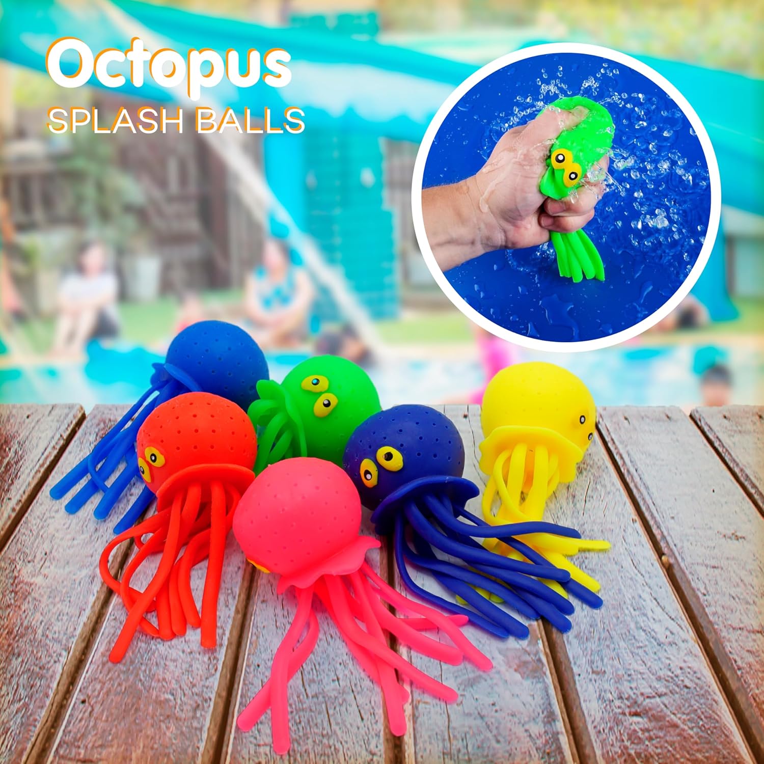 Octopus Water Balls - Pack of 6 Pool Toys for Kids Sensory Absorbent Water Splash Balls Bomb, Toddler Bath Toy, Swimming Pool Floating Swim Toys Outdoor Activity Game Easter Basket Stuffer