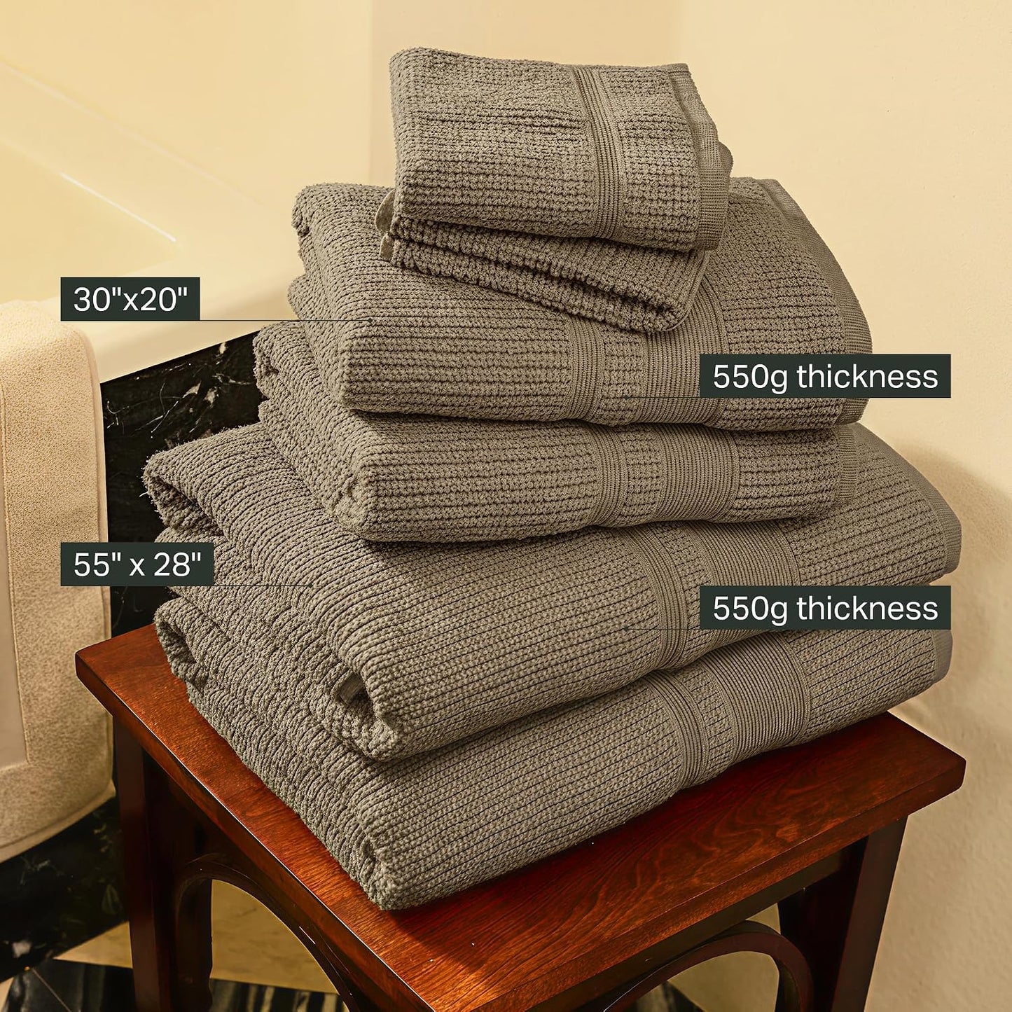 Preston Lane Douro Hand Towel Set – 2 Pack Luxury Cotton Towels, Ultra Soft & Absorbent, Quick-Dry Spa-Quality Bathroom Towels, Made in Portugal, Eucalyptus - 18.5 x 27.5