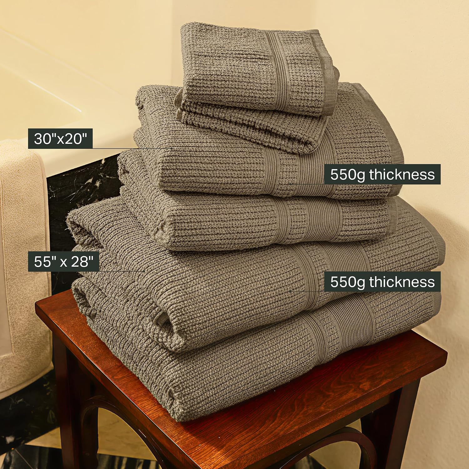 Preston Lane Douro Hand Towel Set – 2 Pack Luxury Cotton Towels, Ultra Soft & Absorbent, Quick-Dry Spa-Quality Bathroom Towels, Made in Portugal, Eucalyptus - 18.5 x 27.5