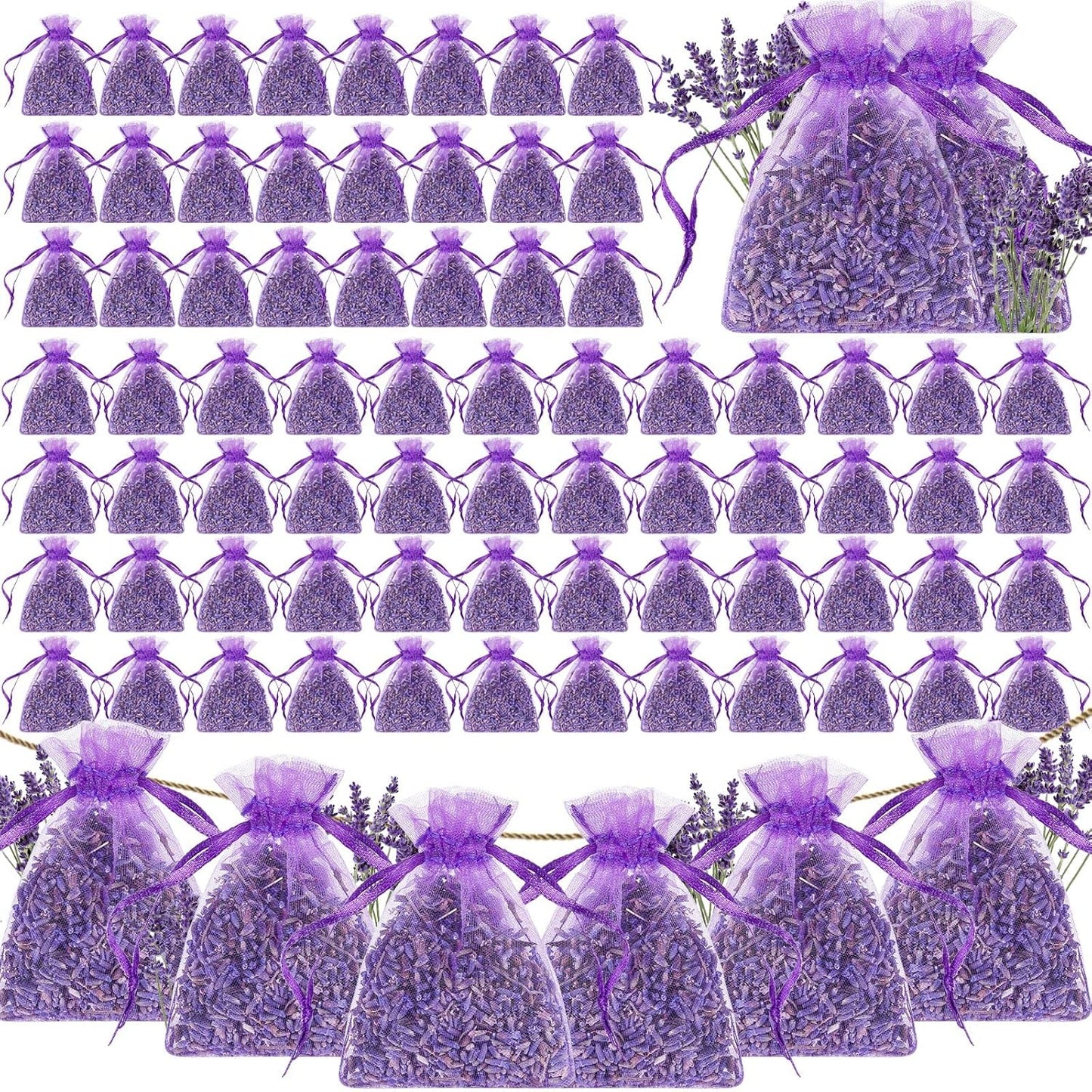 Demissle 160 Pcs Purple Lavender Sachets Bags Bulk French Lavender Sachets for Drawers and Closets Home Fragrance Dried Flower Bridal Shower Wedding Favors Car
