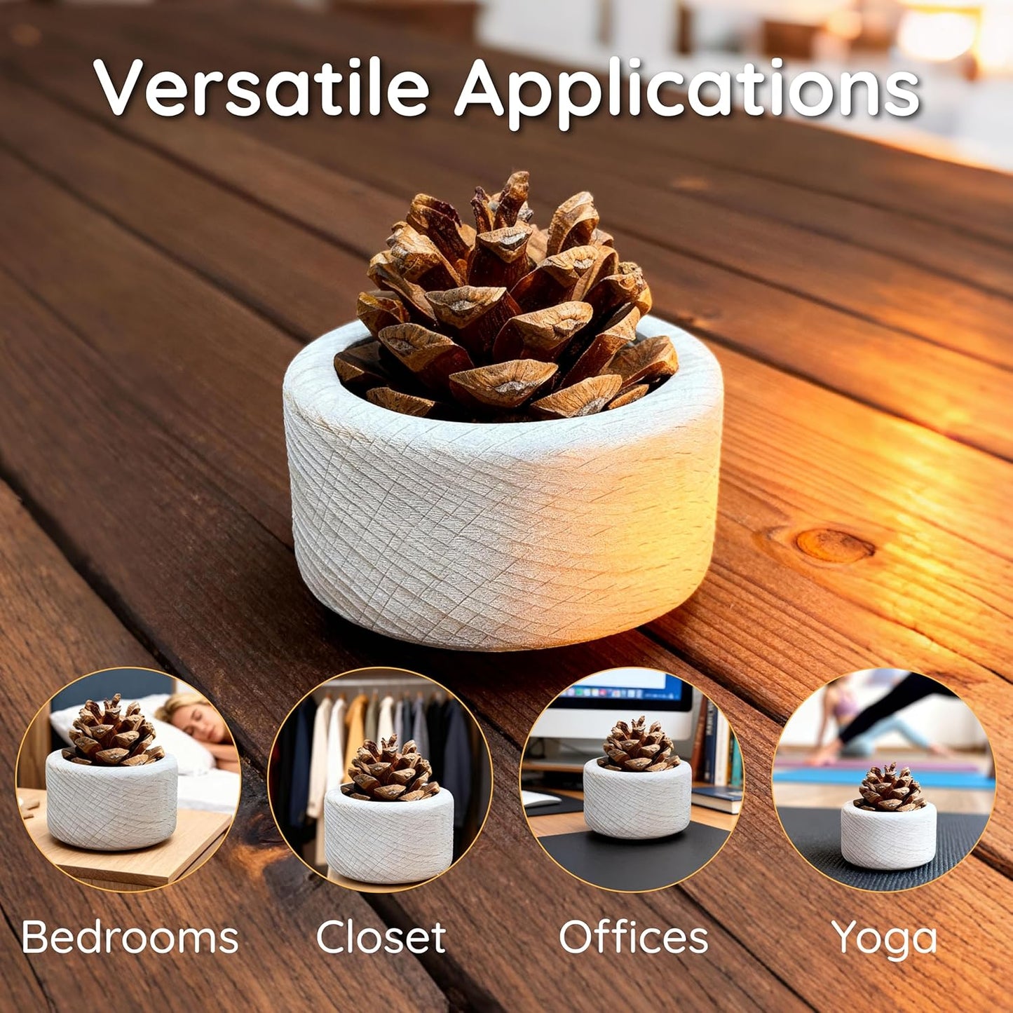 Wooden Essential Oil Diffuser - Small Cylinder Passive Diffuser, Beech Wood Aromatherapy Diffuser with Pine Cone & 20ml Essential Oils Great for Decorating at Desk, Office or Car