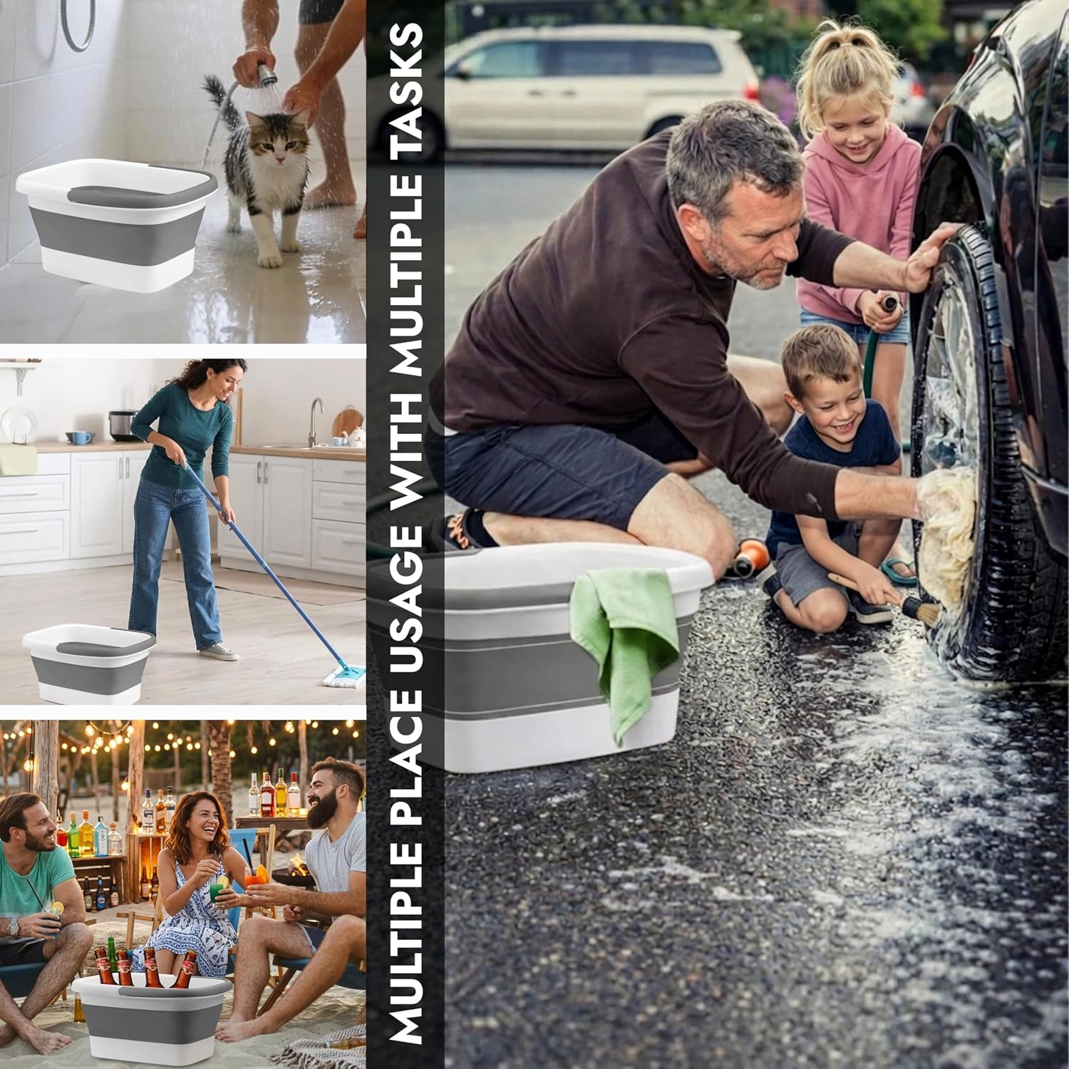 SSKT Collapsible Foot Bath Soak Tub with Handle – Portable Foldable Foot Spa Basin for Soaking Feet, Pedicure, Detox & Relaxation – Plastic Foot Soaker for Home & Travel (Grey)