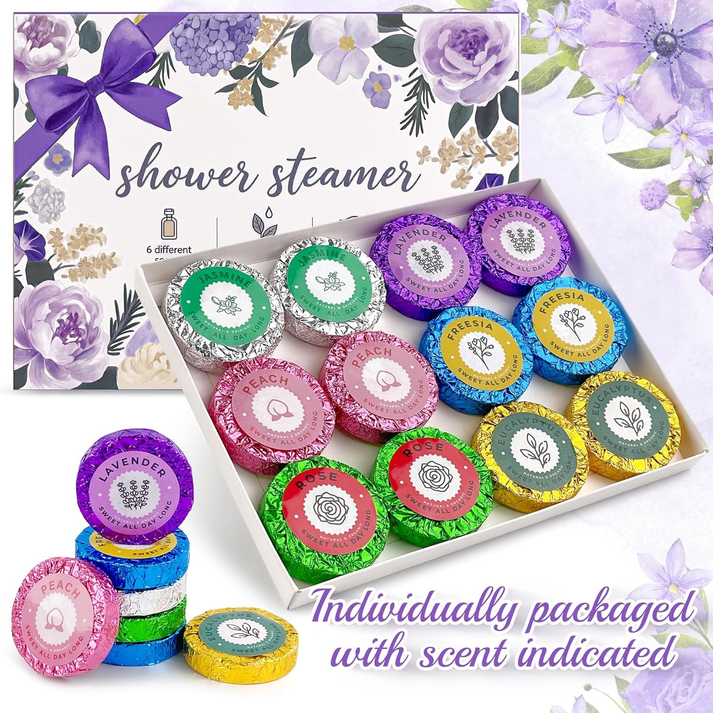 12pcs Aromatherapy Shower Steamers - Relaxation Birthday Christmas Set for Women and Men, Shower Bombs Tablets for Stress Relief and Self Care, Luxury Home Spa