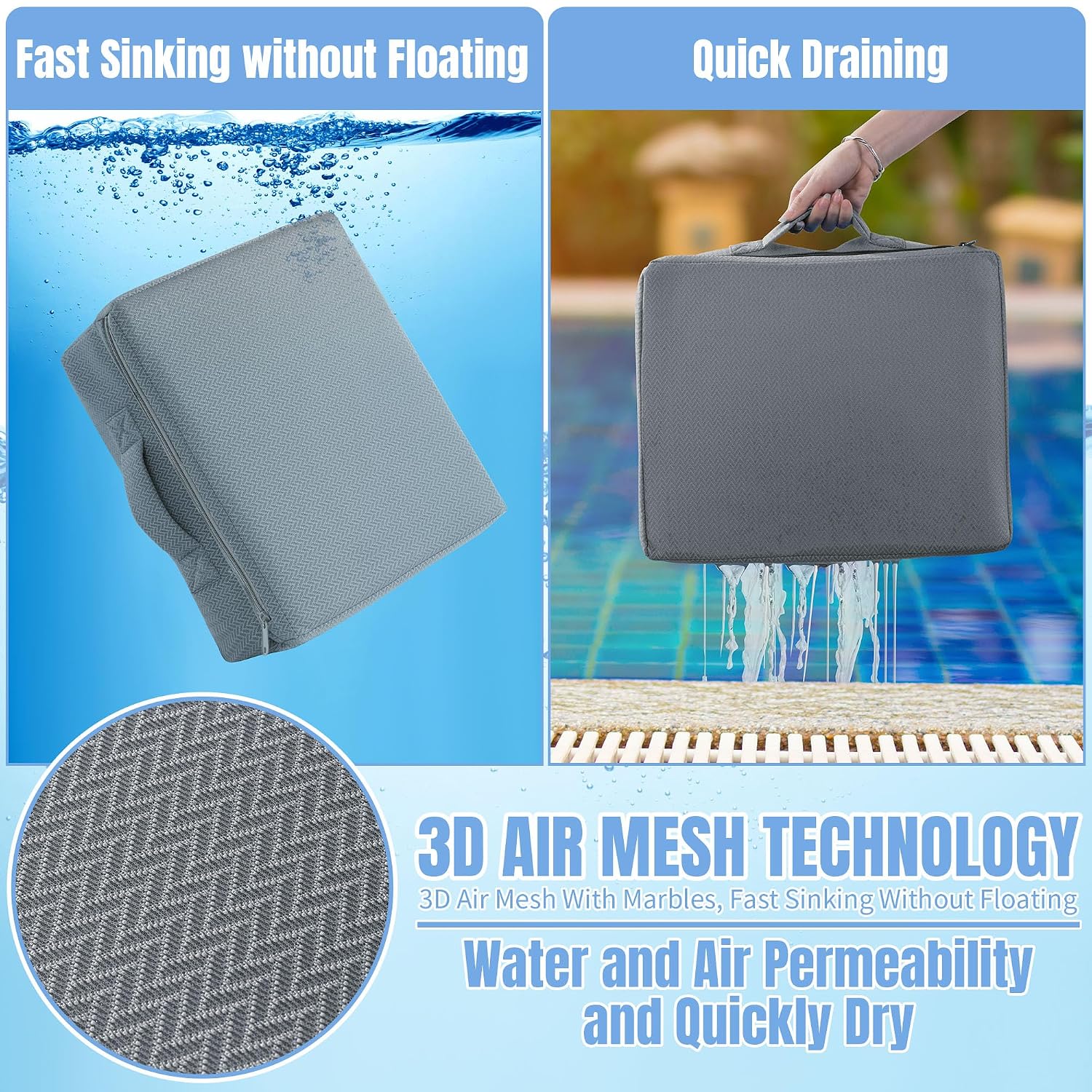 MABOZOO 2 Pcs Foldable Hot Tub Booster Seat, Adjuatable 2 Heights Extra Thick Hot Tub Pillow Bath Seat with Back Support Cushions, Washable Bathtub Cushion for Indoor Outdoor (Gray)