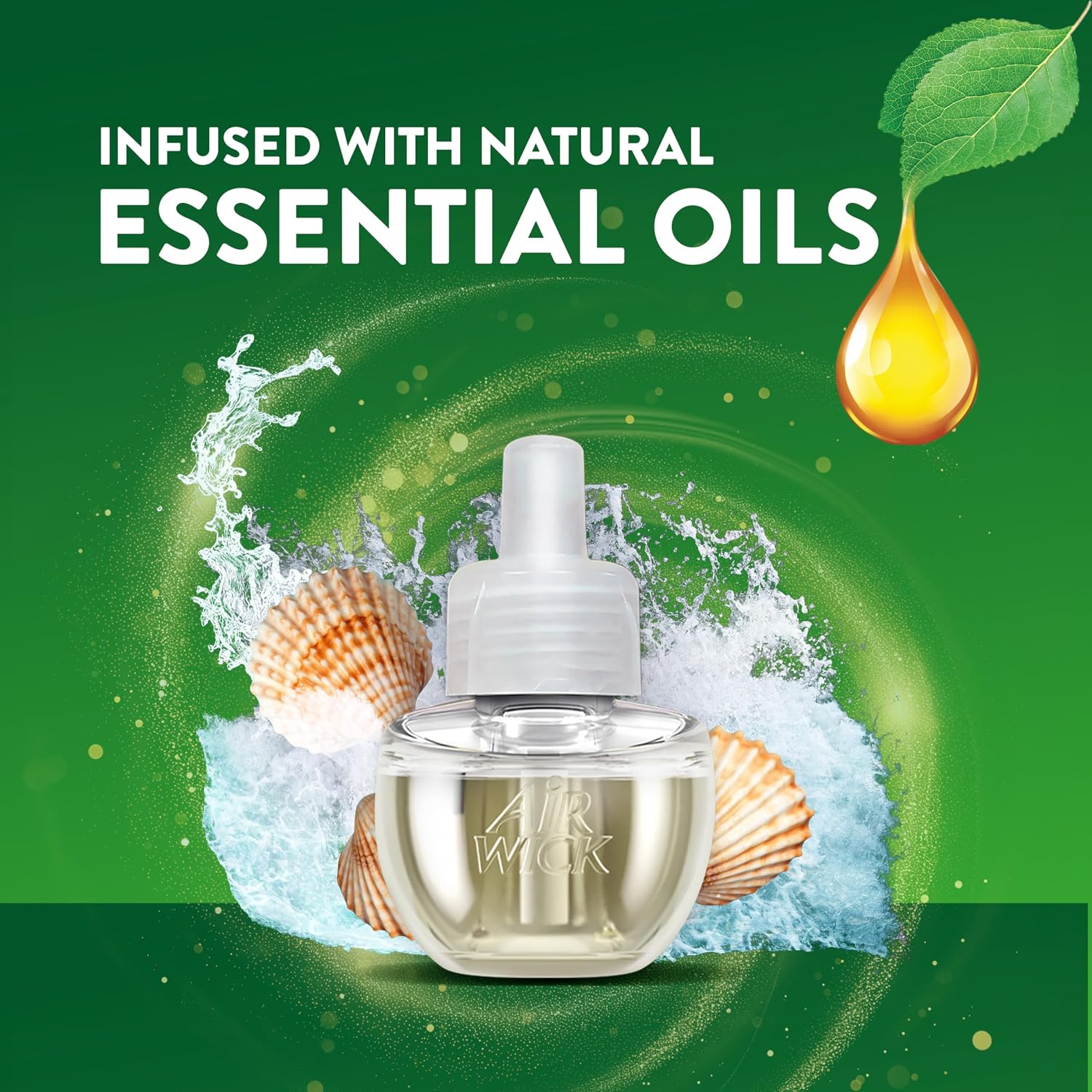 Air Wick Plug-In Scented Oil Refills, 4 Count, Calming Sea Spray & Breeze, Air Freshener, Essential Oils