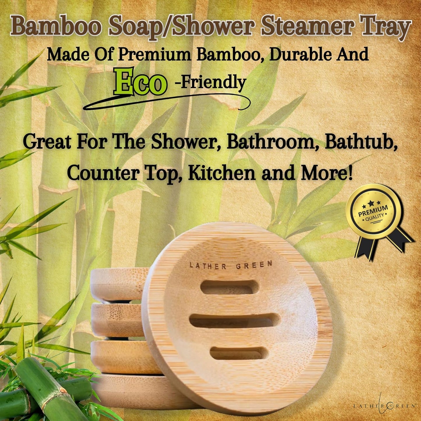 Bamboo Soap Dish & Shower Steamer Holder, Soap Tray and Shower Steamer Tray Eco-Friendly with Drainage, Durable Design